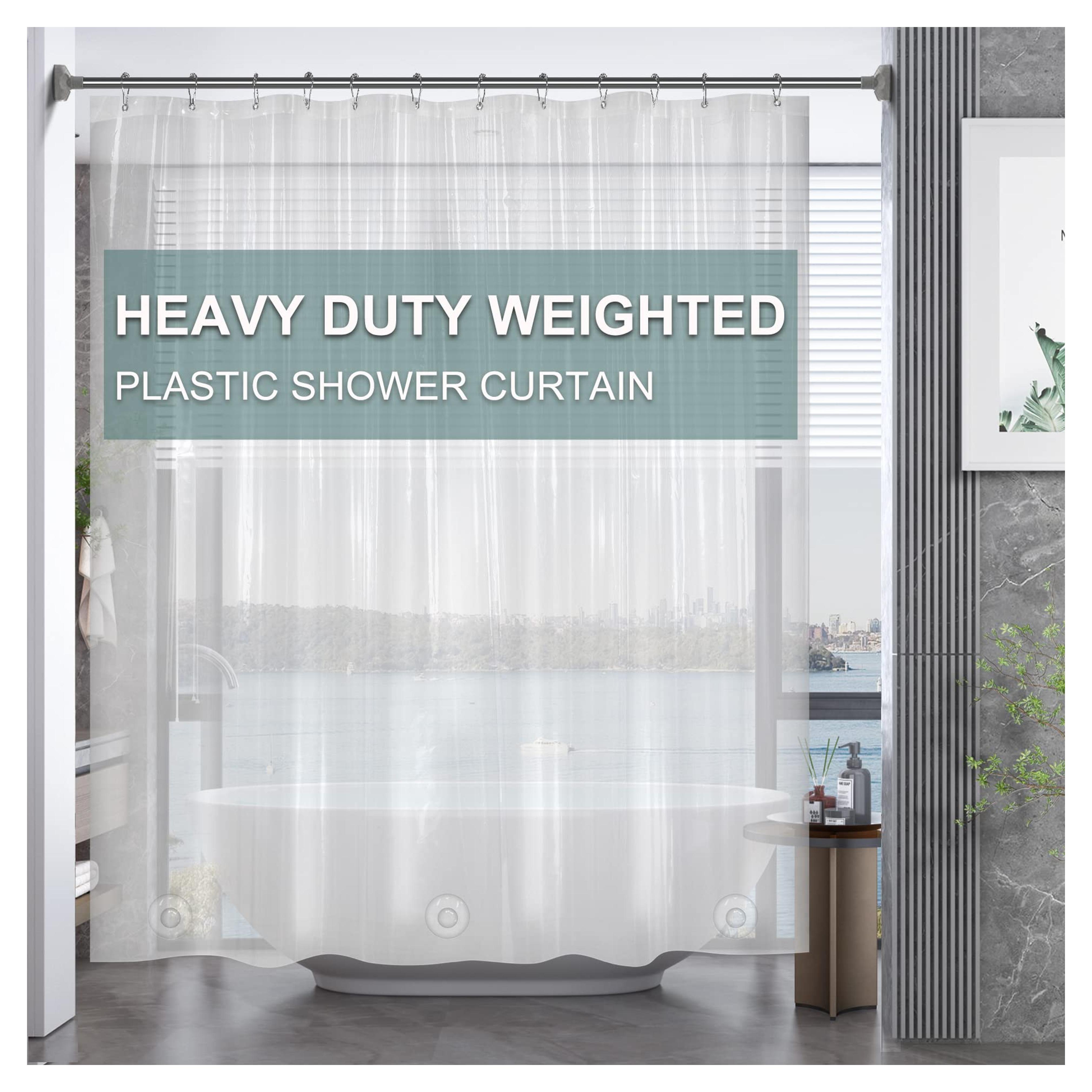 AmazerBath Plastic Shower Curtain Liner, 72 x 72 Inches EVA 8G Heavy Duty Clear Shower Curtain Liner, Waterproof Weighted Thick Bathroom Curtain with 3 Clear Weights and 12 Rustproof Grommet Holes Clear 72"W*72"H