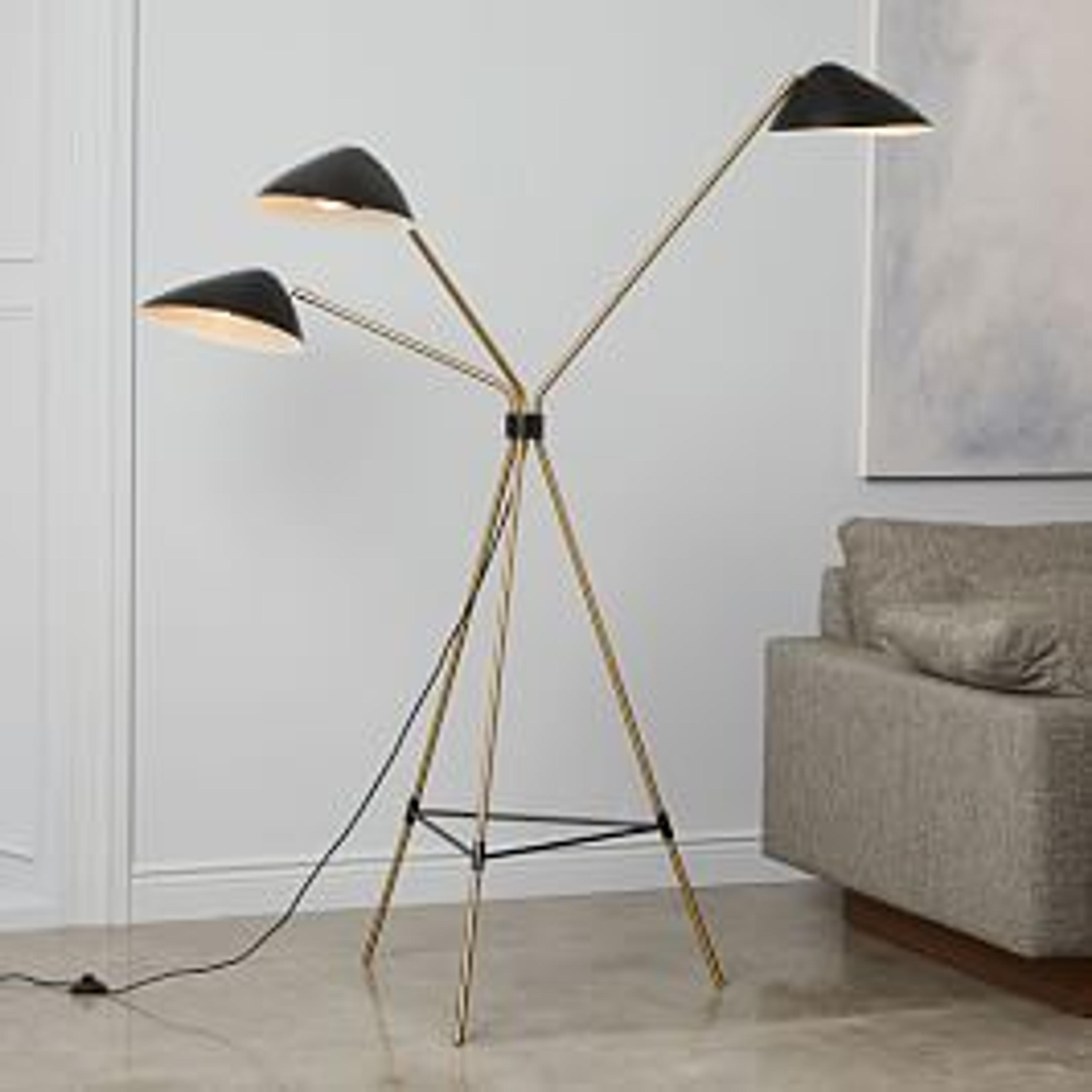Curvilinear Mid-Century Floor Lamp, 3 Lighting, Black/Brass
