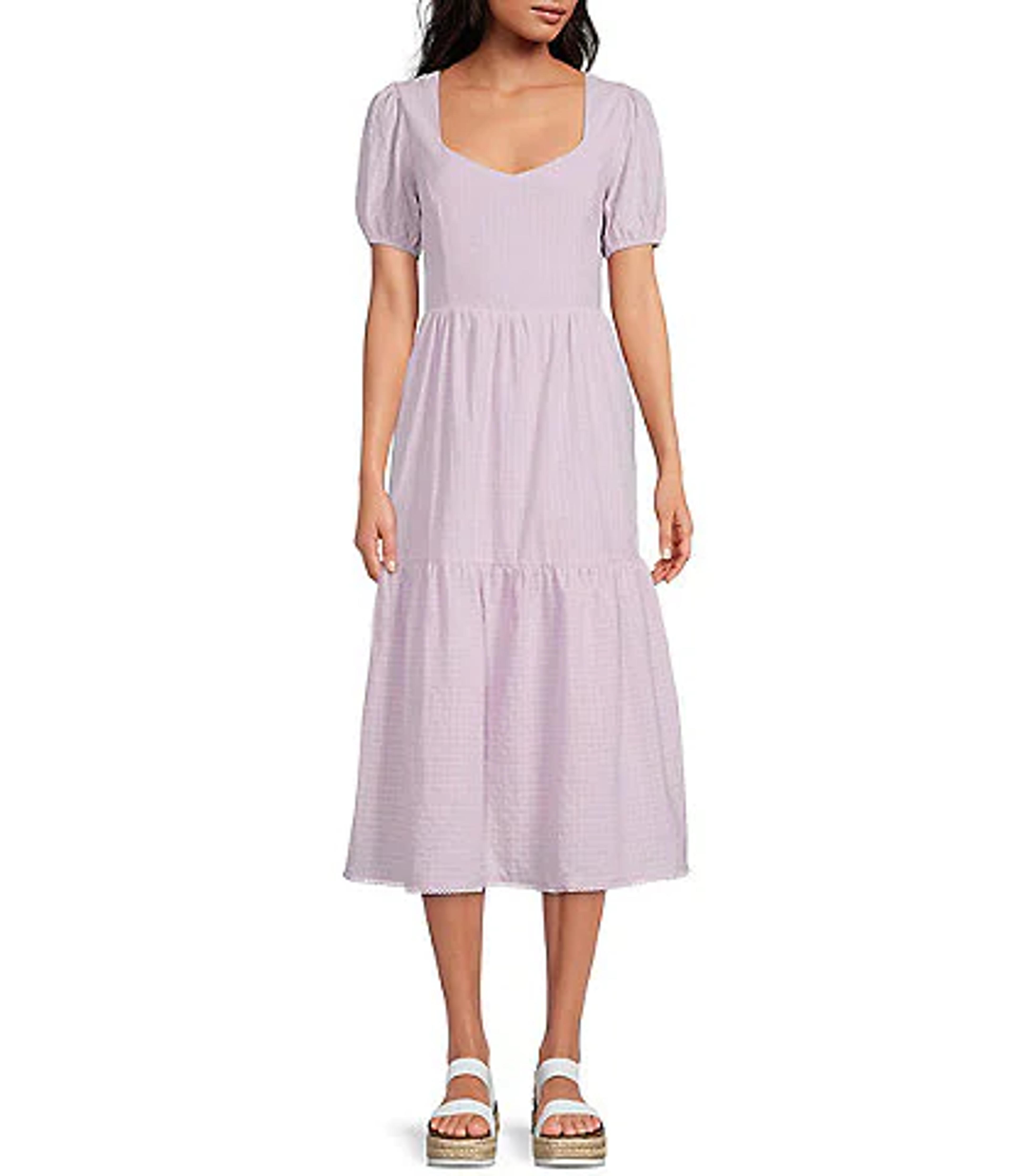 Lost + Wander In a Dream Sweetheart Neck Short Puff Sleeve Tiered A-Line Midi Dress | Dillard's