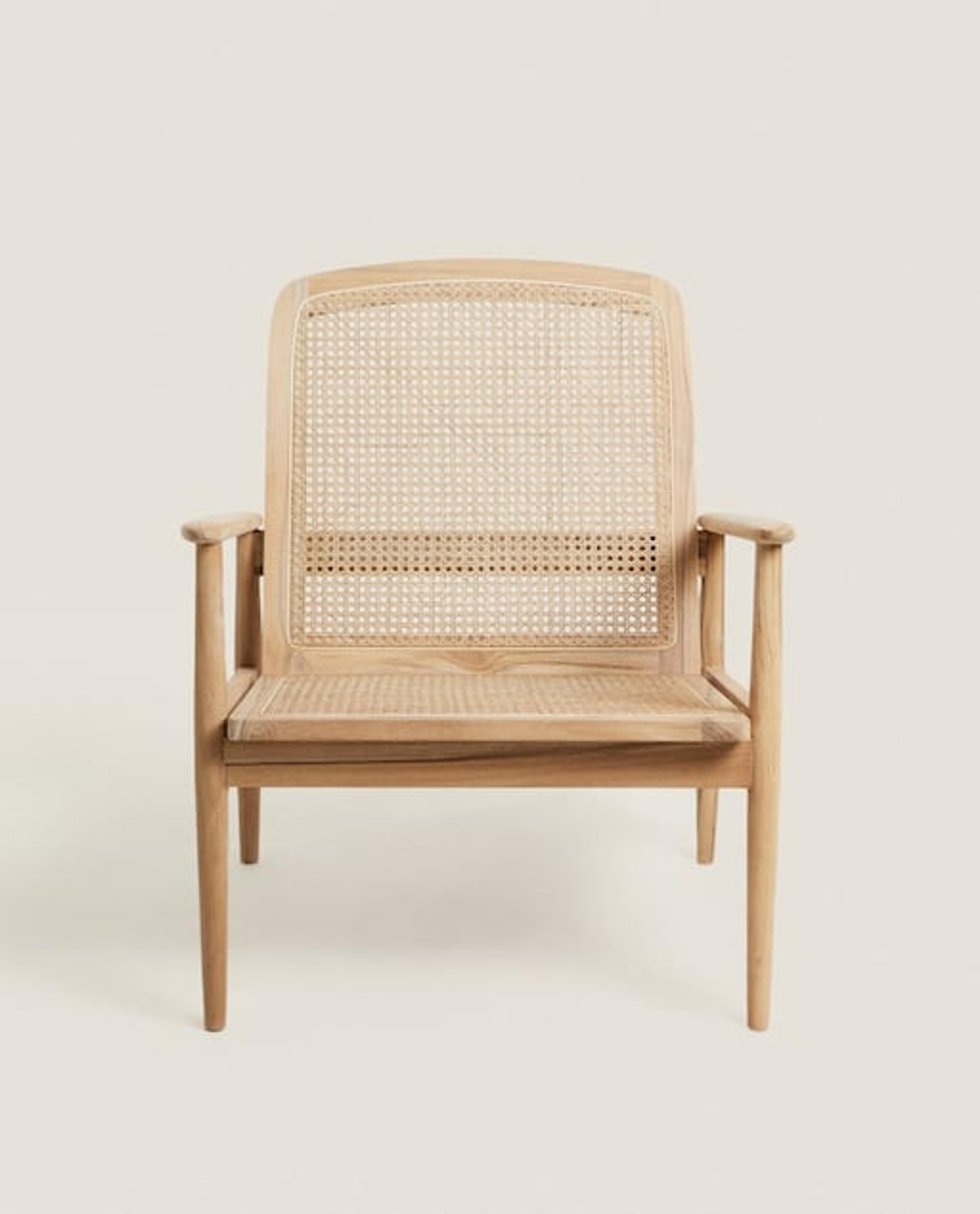 TEAK AND RATTAN ARMCHAIR