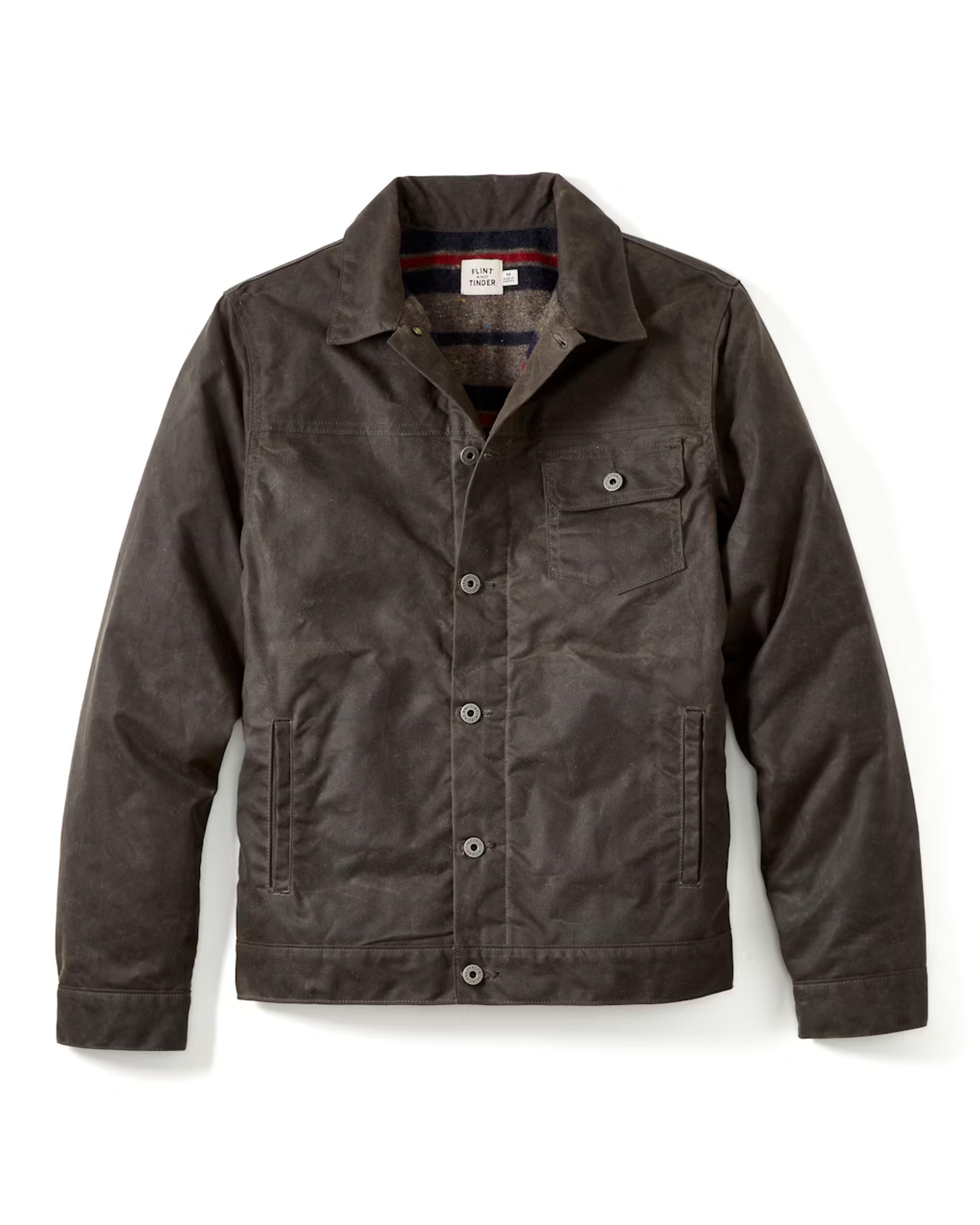 Flint and Tinder Wool-Lined Waxed Trucker Jacket | Chocolate | Size: L | Trucker ...