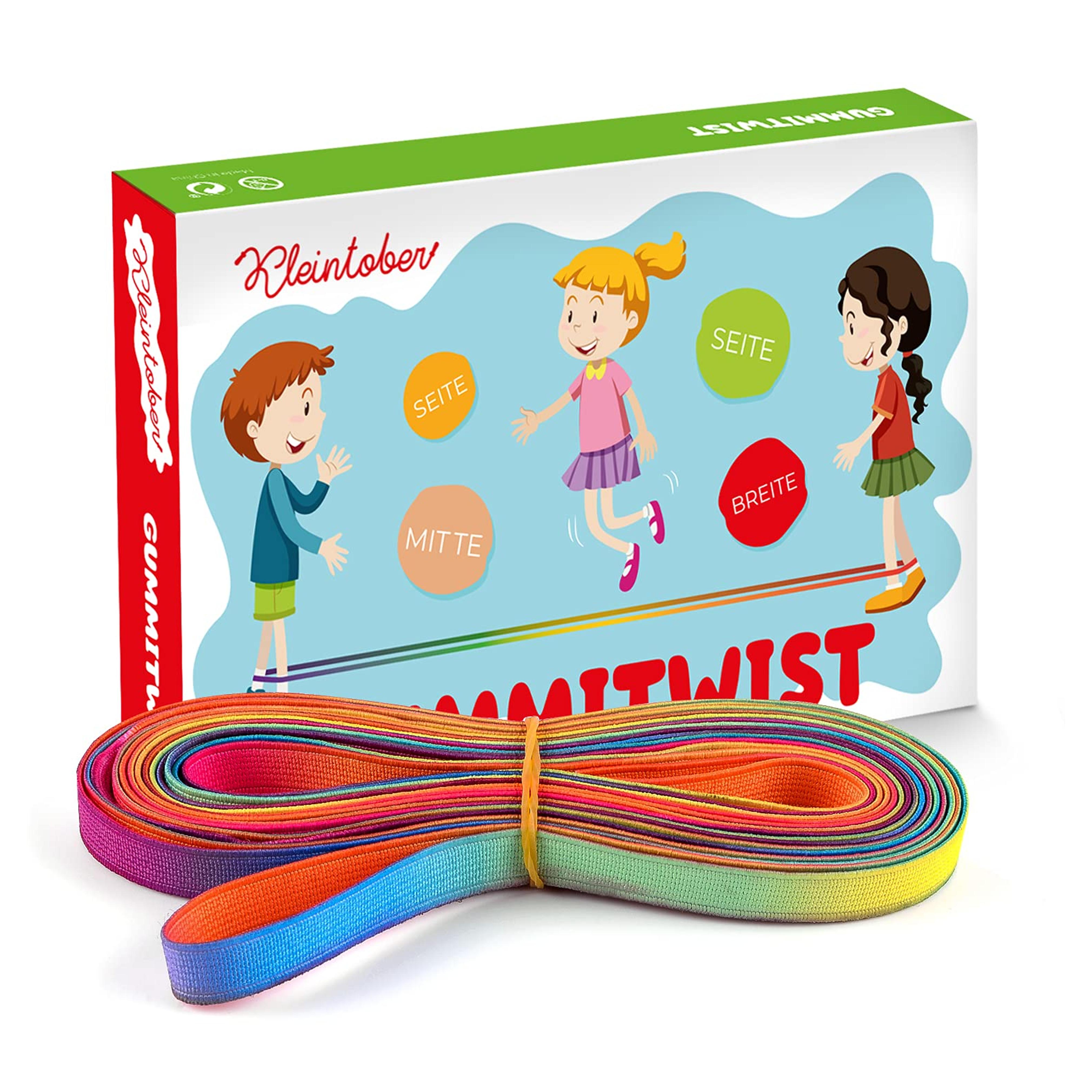 Kleintober Premium Chinese Jump Rope - Incl. Instructions for Game - Skipping Indoor, Outdoor Toys - Rainbow Chinese Jumprope Elastics for Girls, Boys