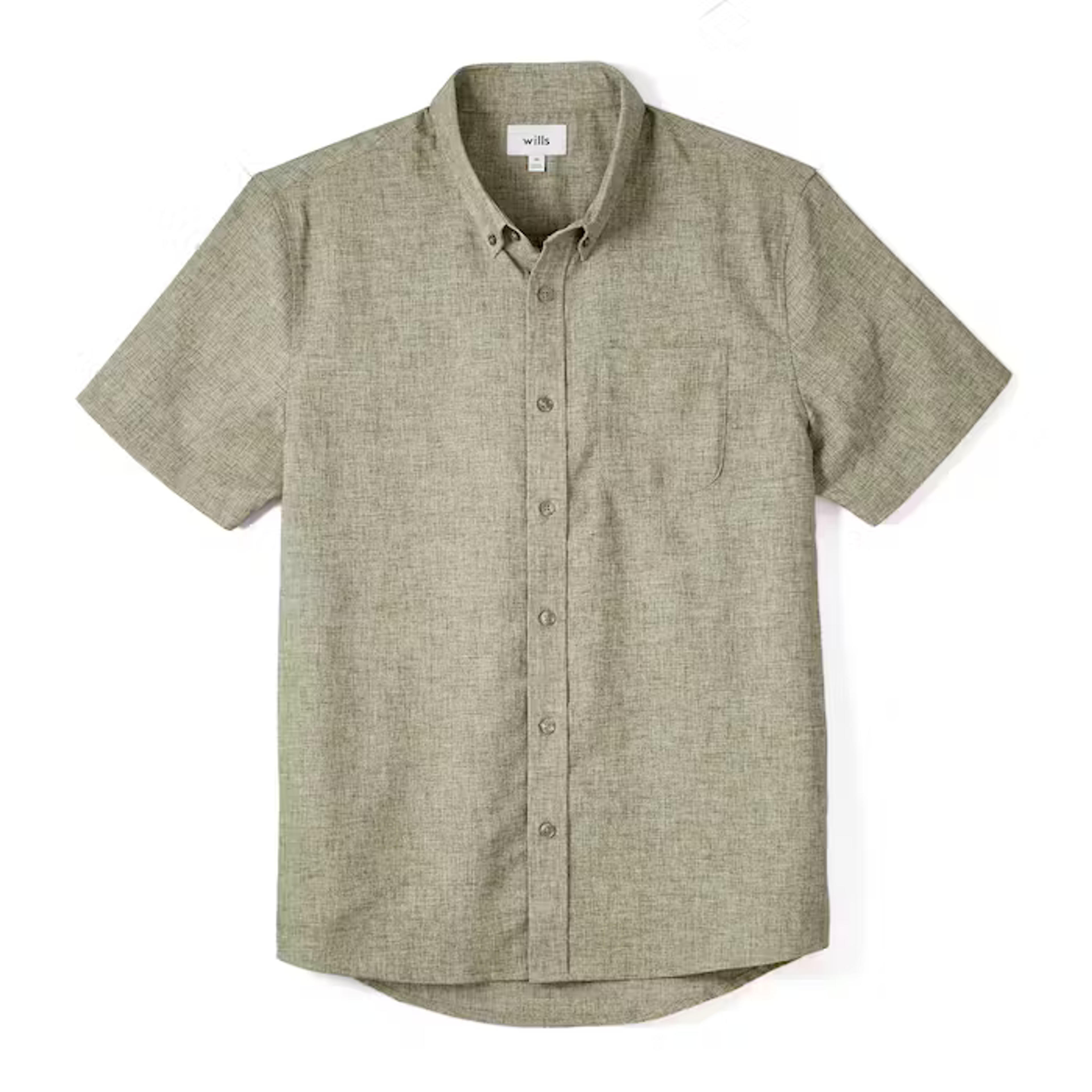 Wills Wrinkle-Free Linen Short Sleeve Shirt | Marled Green | Size: M | SS Button ...