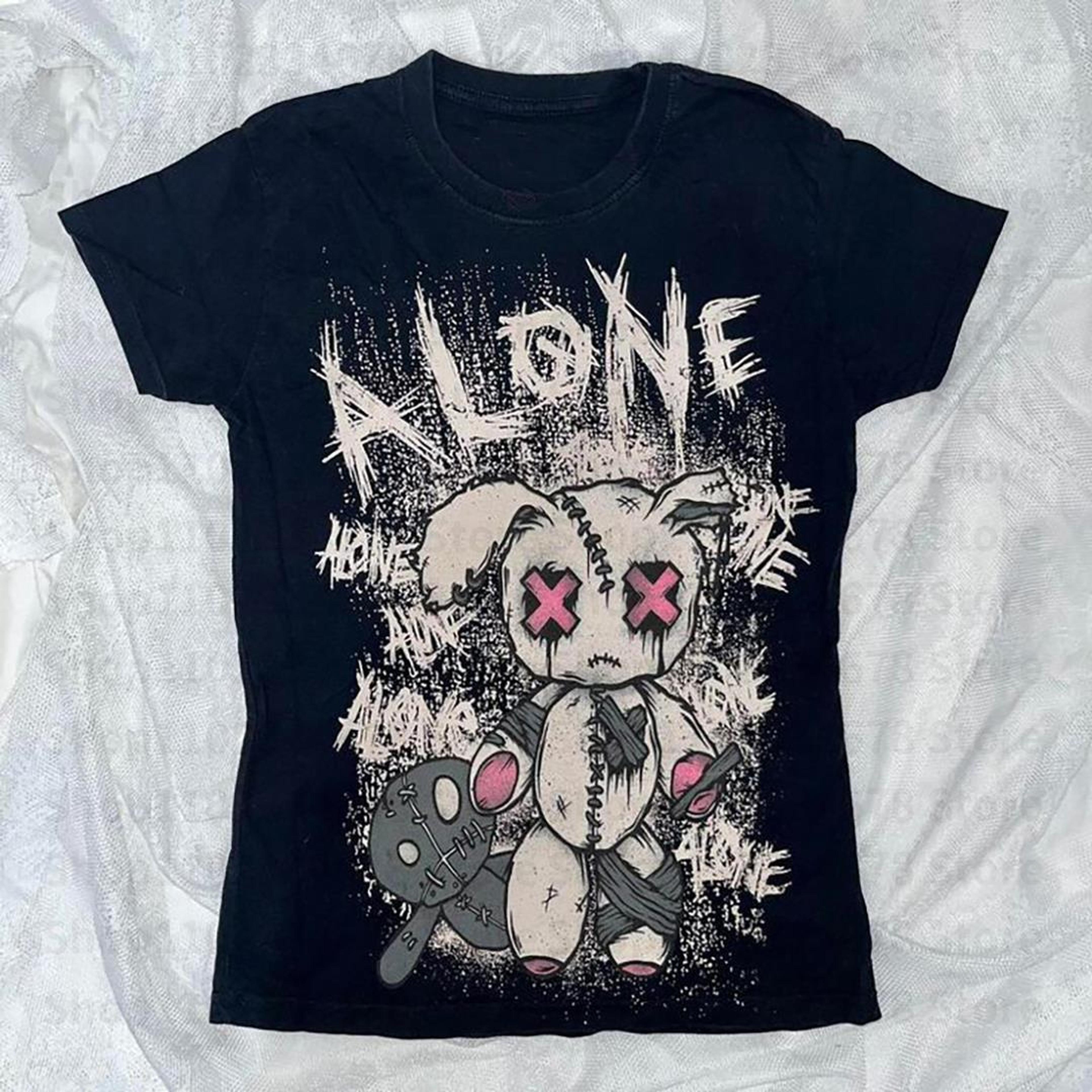 Emo T-Shirt "Alone" Bunny Short Sleeve// Harajuku