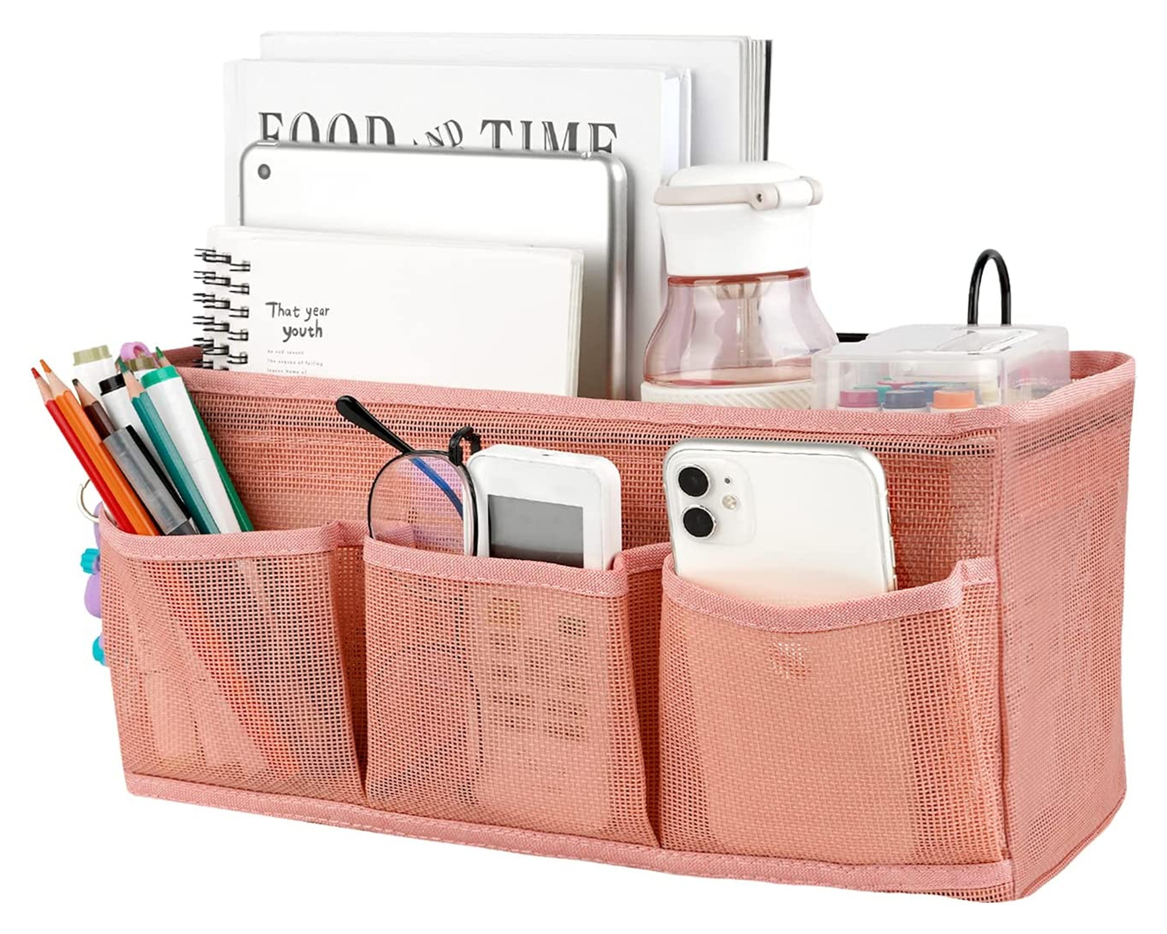 Trycooling Bedside Caddy/Bedside Organizer Caddy Hanging Storage with 3 Pockets for Dorm Hospital College Bunk Bed (Pink)