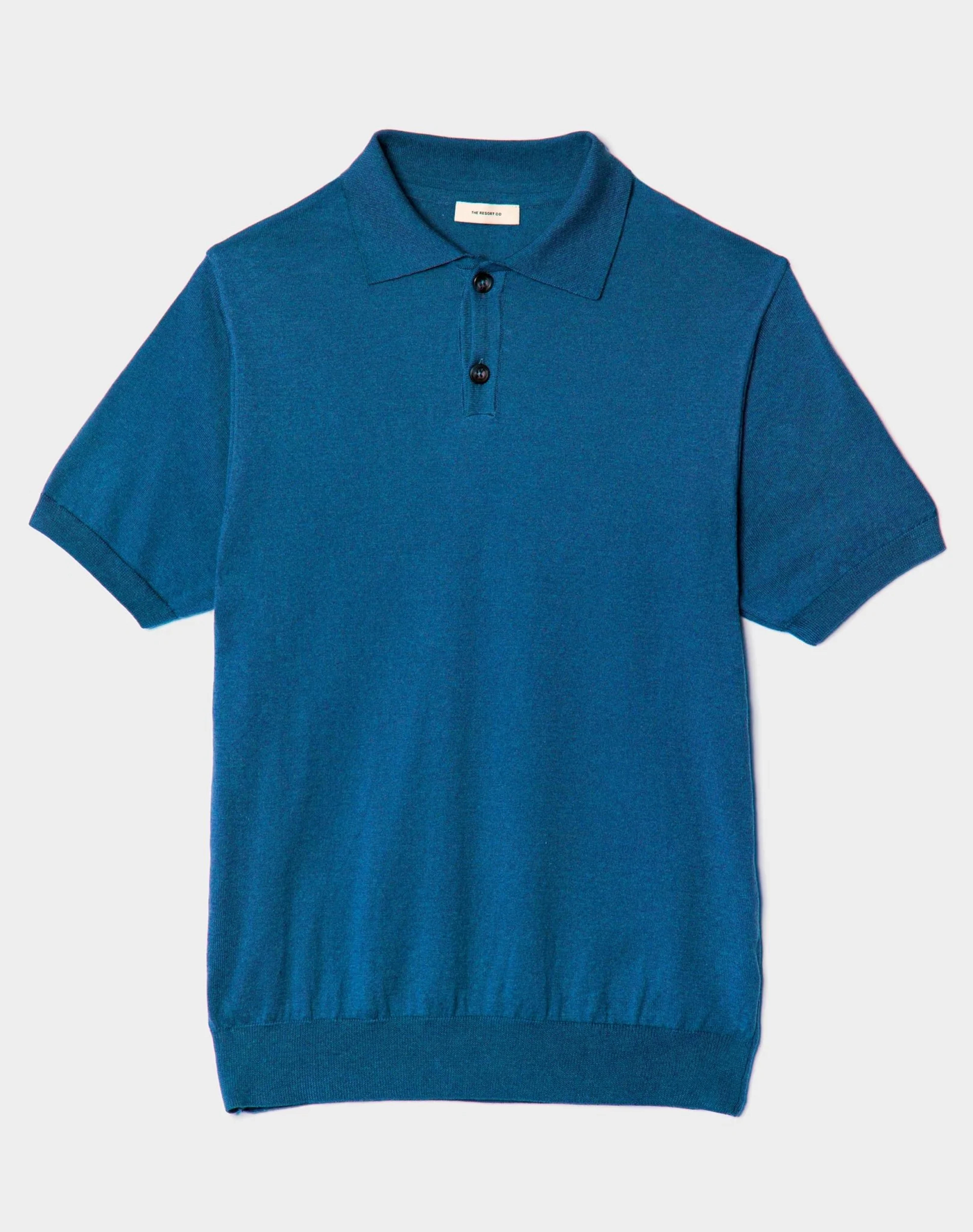 Knitted Polo Shirt Azure - L