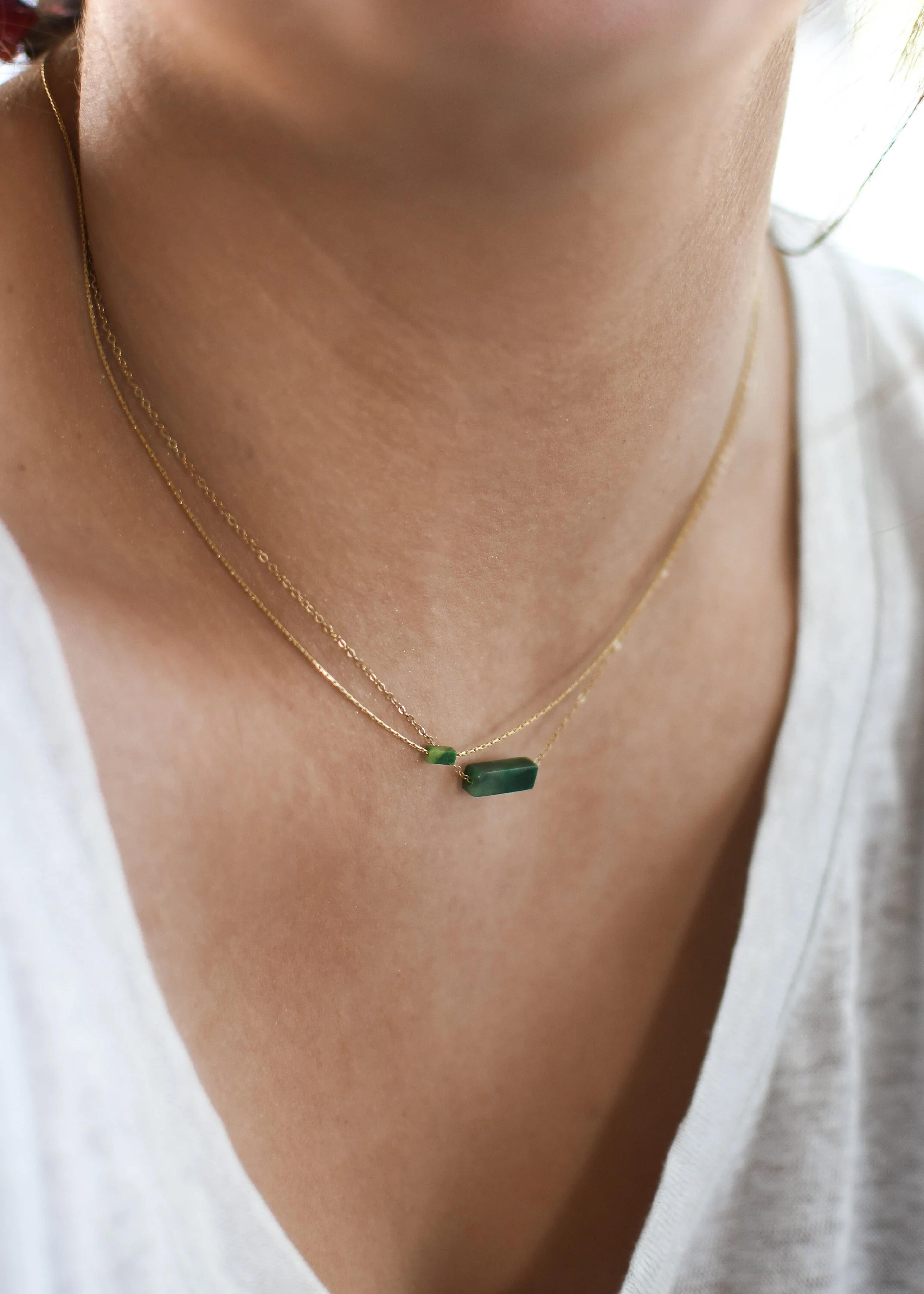 Tiny 14k Gold Jade Pendant Necklace - Dainty Gold Filled Necklace - Everyday Gemstone Pendant Necklace - Jadeite Necklace Gift for Women