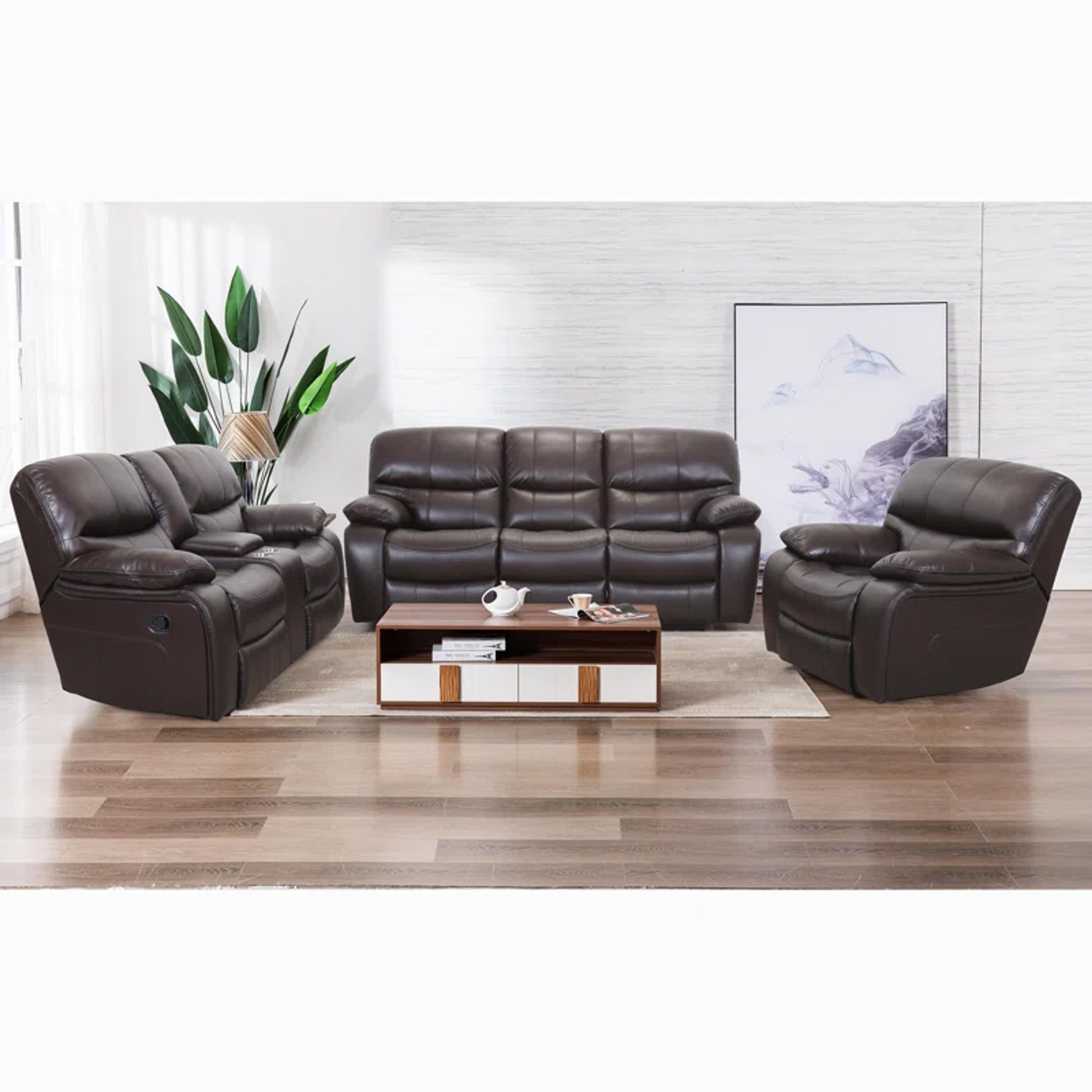 Red Barrel Studio® 3 - Piece Vegan Leather Reclining Living Room Set | Wayfair