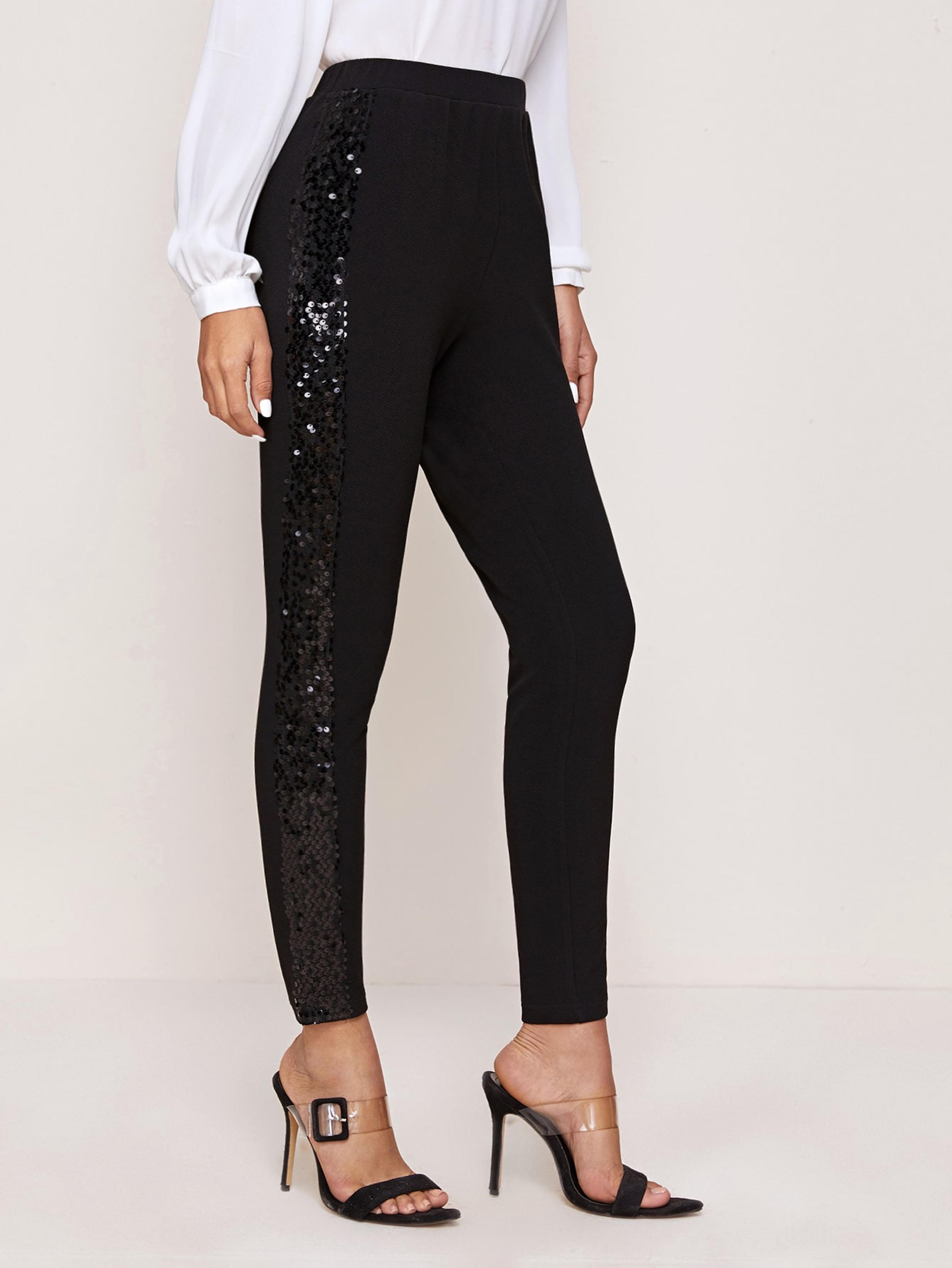 Sequin Panel Cropped Skinny Pants