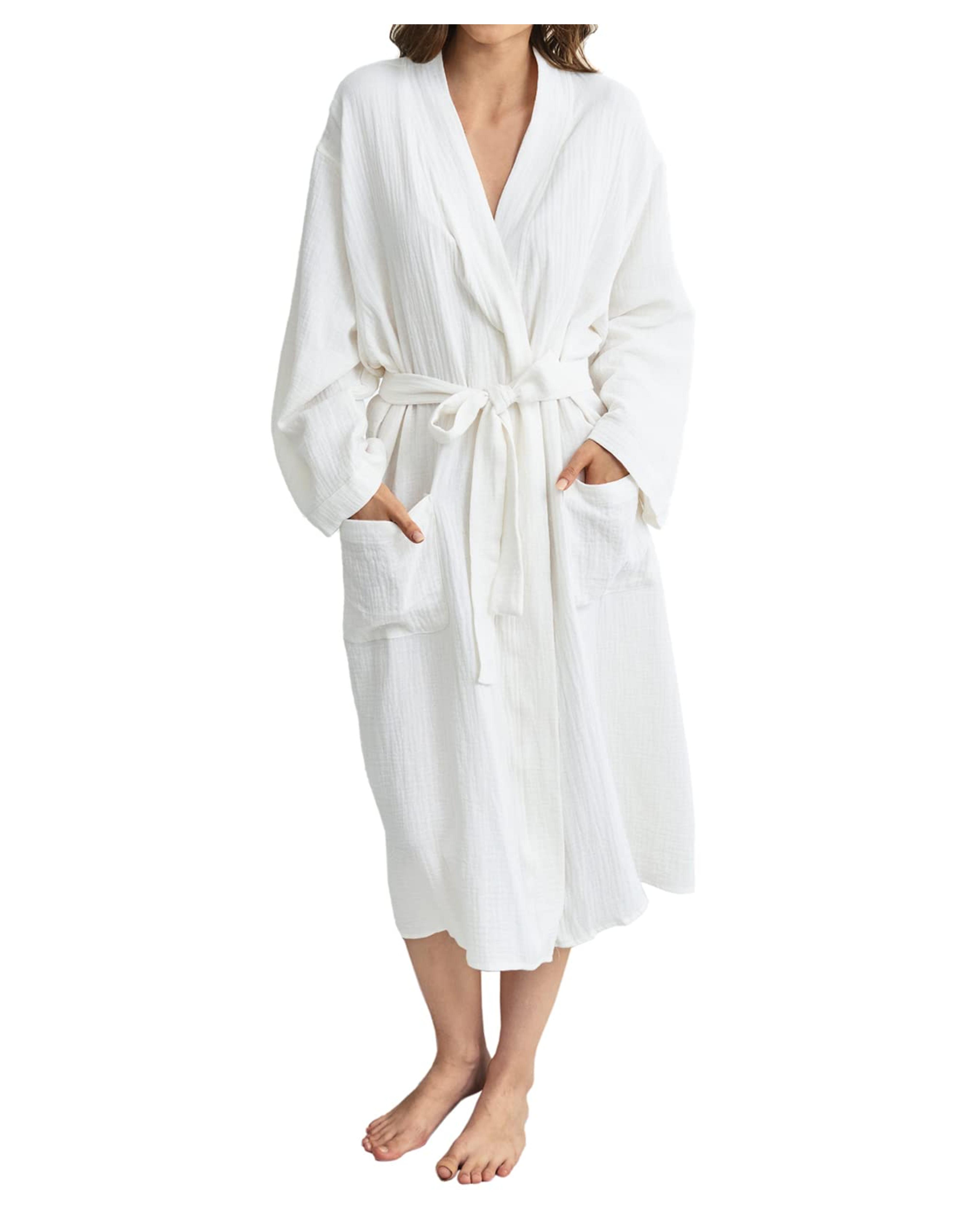 Betusline Womens Cotton Gauze Lightweight Robes for Women Kimono Solid Color Bathrobe Sleepwear Homewear, A White, US X-Large at Amazon Women’s Clothing store