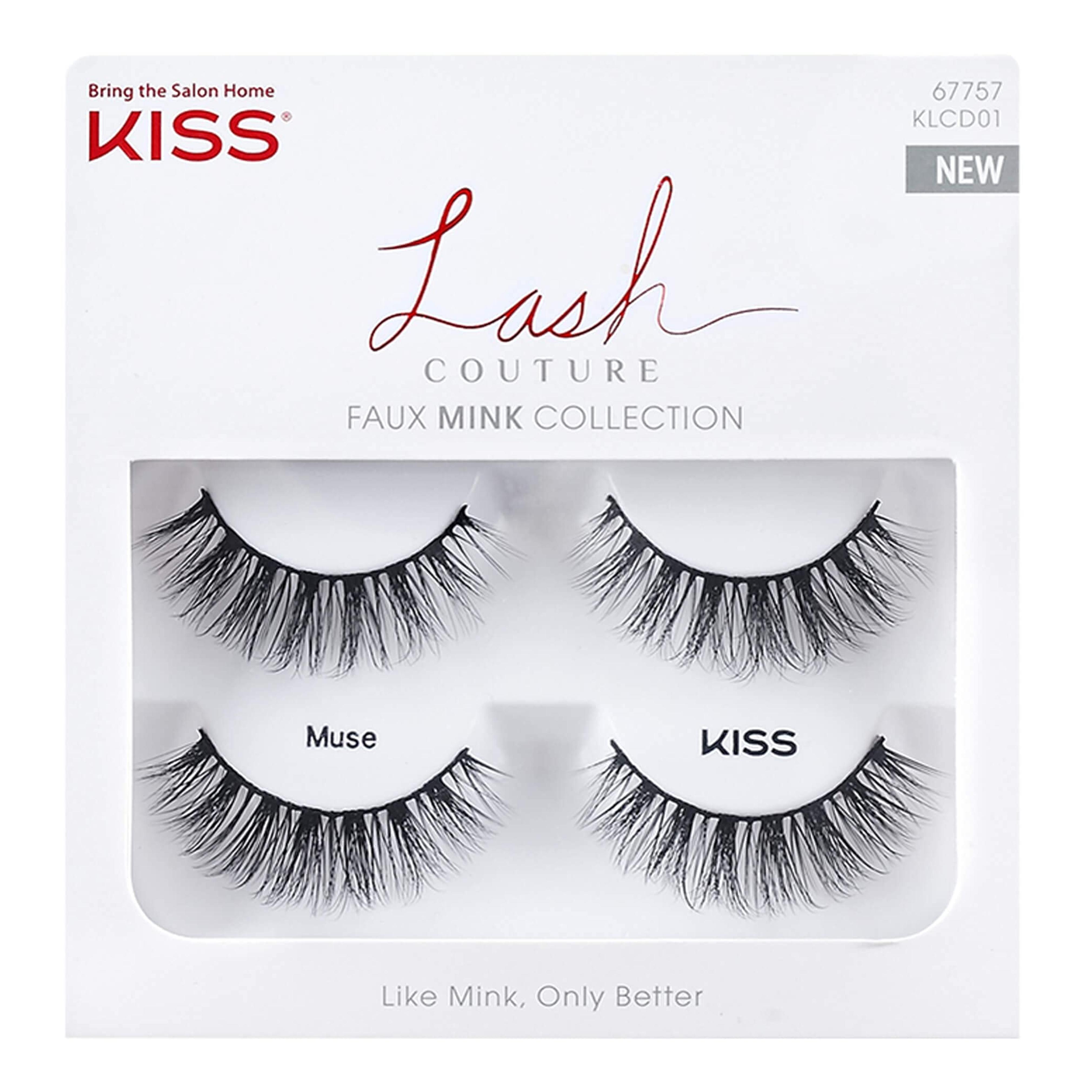 KISS Lash Couture Faux Mink False Eyelashes Double Pack, Knot-Free Lash Band, Reusable, Contact Lens Friendly, Easy To Apply, Ultrafine, Tapered, Synthetic Fake Lashes, Style Muse, 2 Pairs