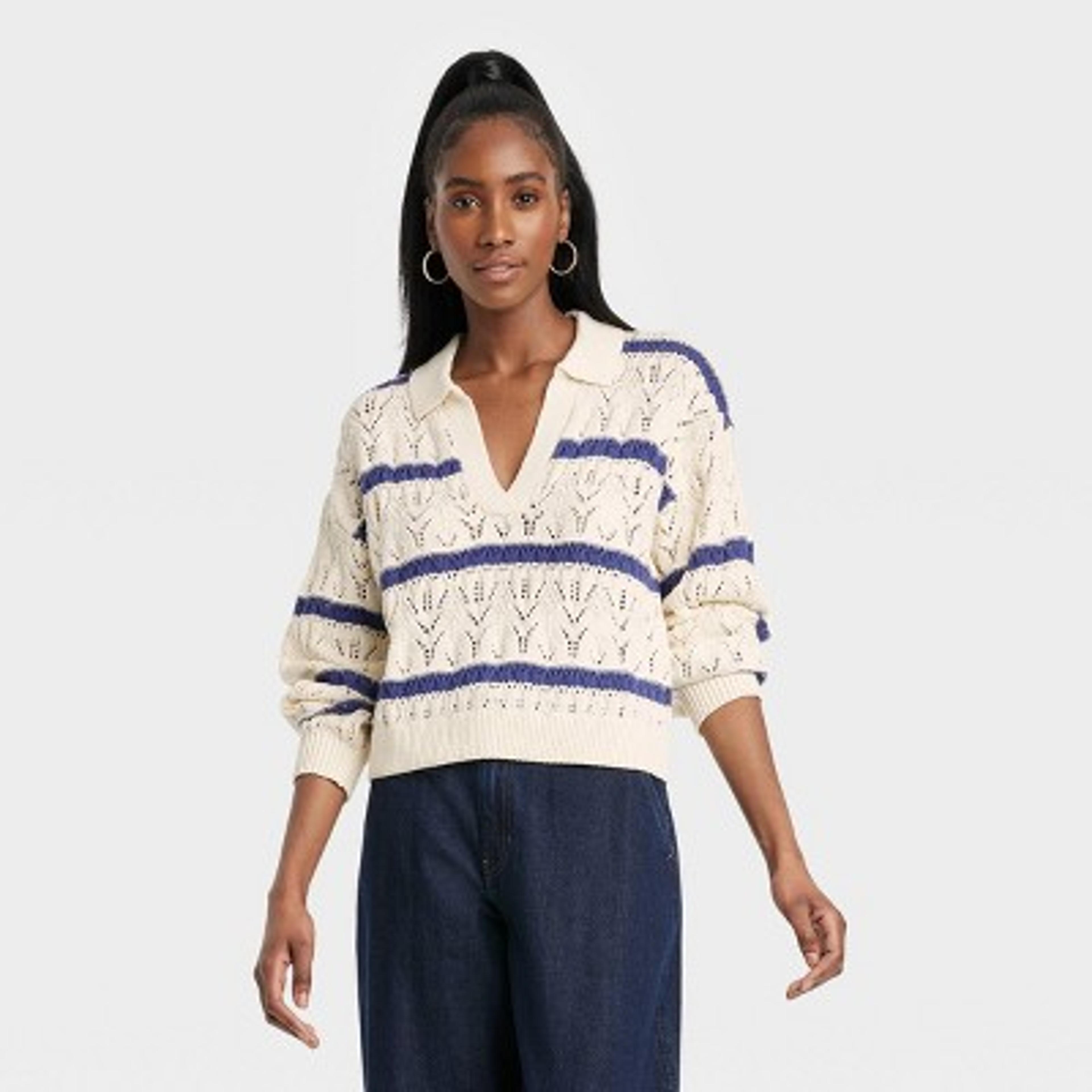 Women's Collared Polo Pullover Sweater - Universal Thread™ Striped : Target