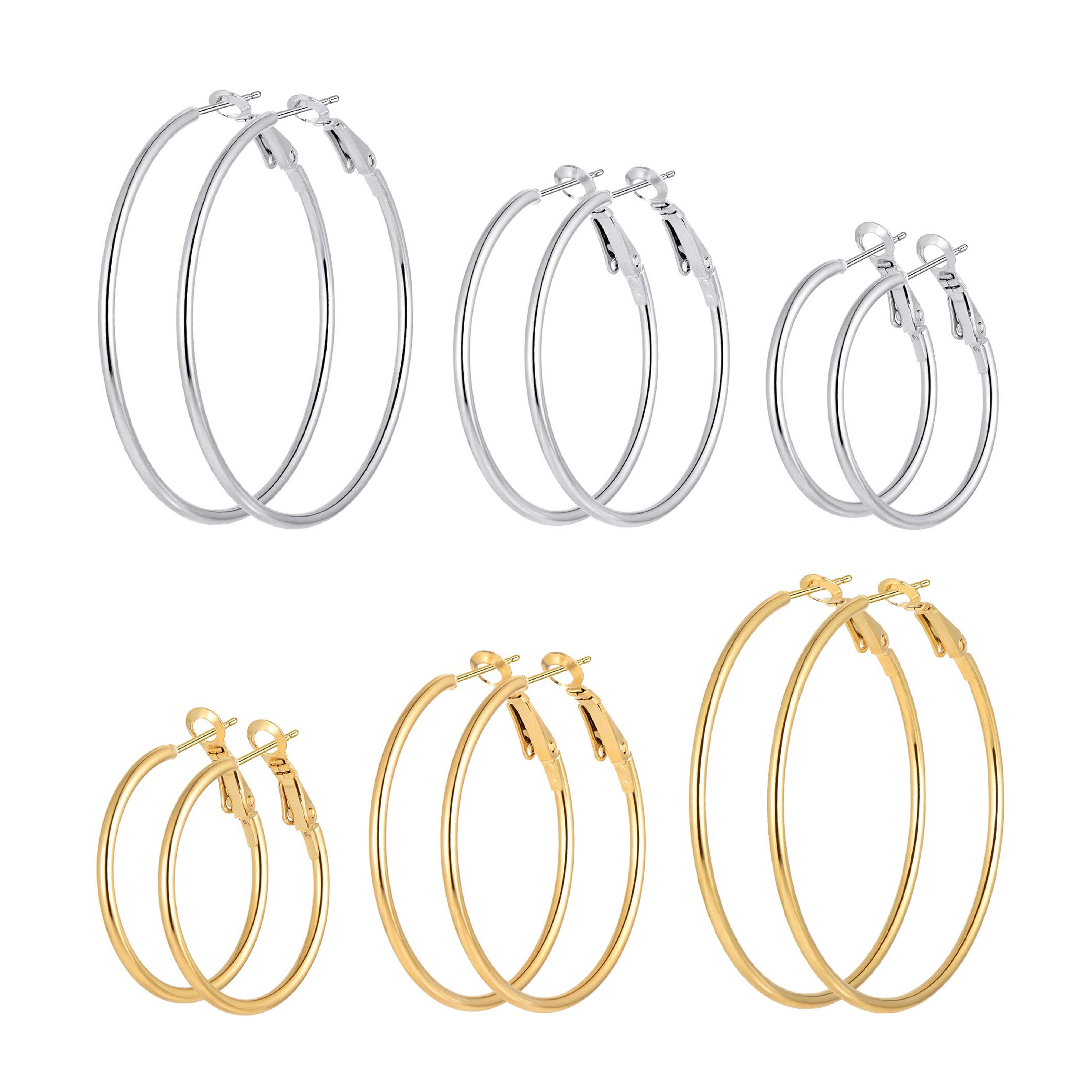 6 Pairs Stainless Steel gold silver Plated Hoop Earrings for Women Girls, Hypoallergenic Hoops Women's Earrings Loop Earrings Set