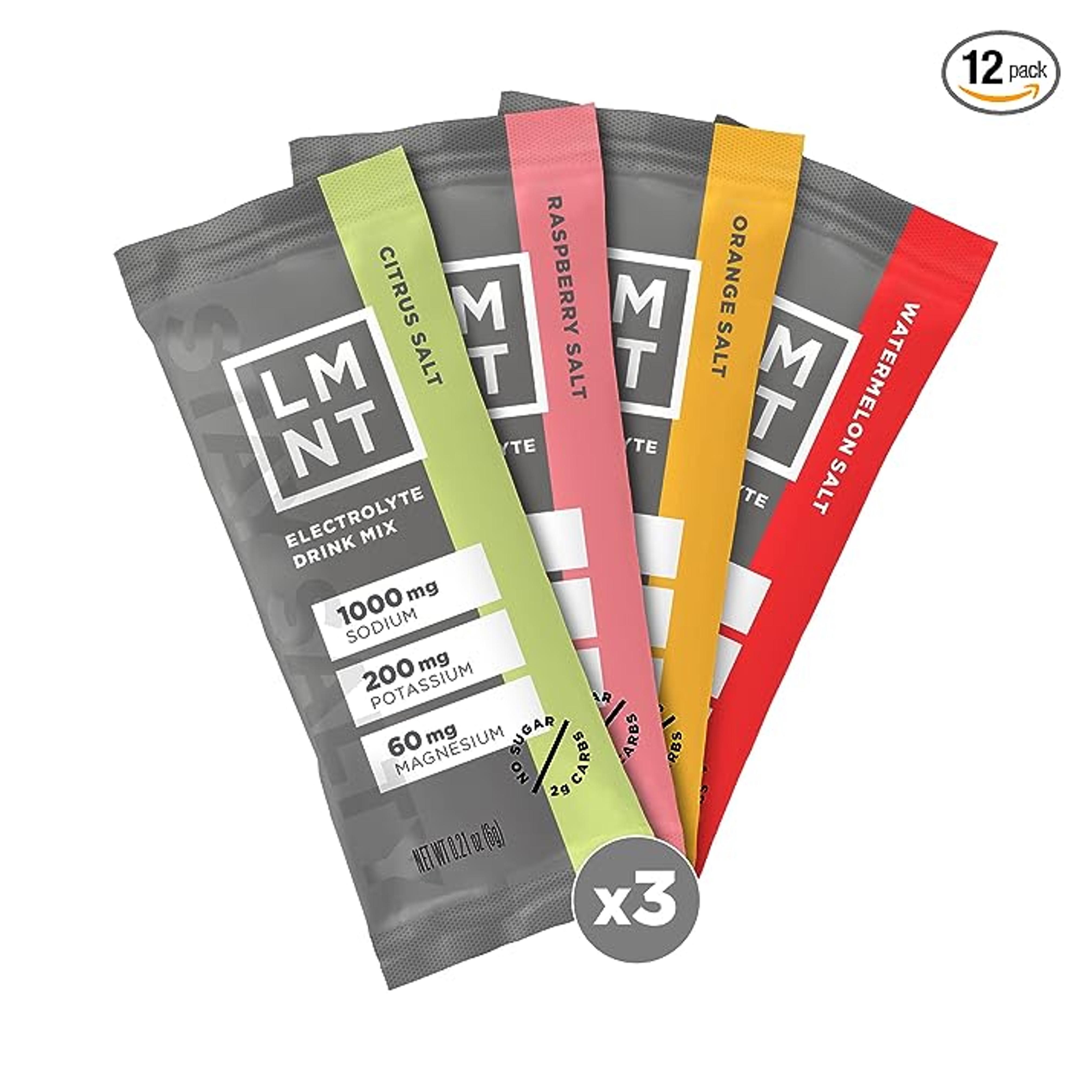 LMNT Zero-Sugar Electrolytes - Variety Salt - Hydration Powder Packets | No Artificial Ingredients | Keto & Paleo Friendly | 12 Sticks Assorted 0.21 Ounce (Pack of 12)