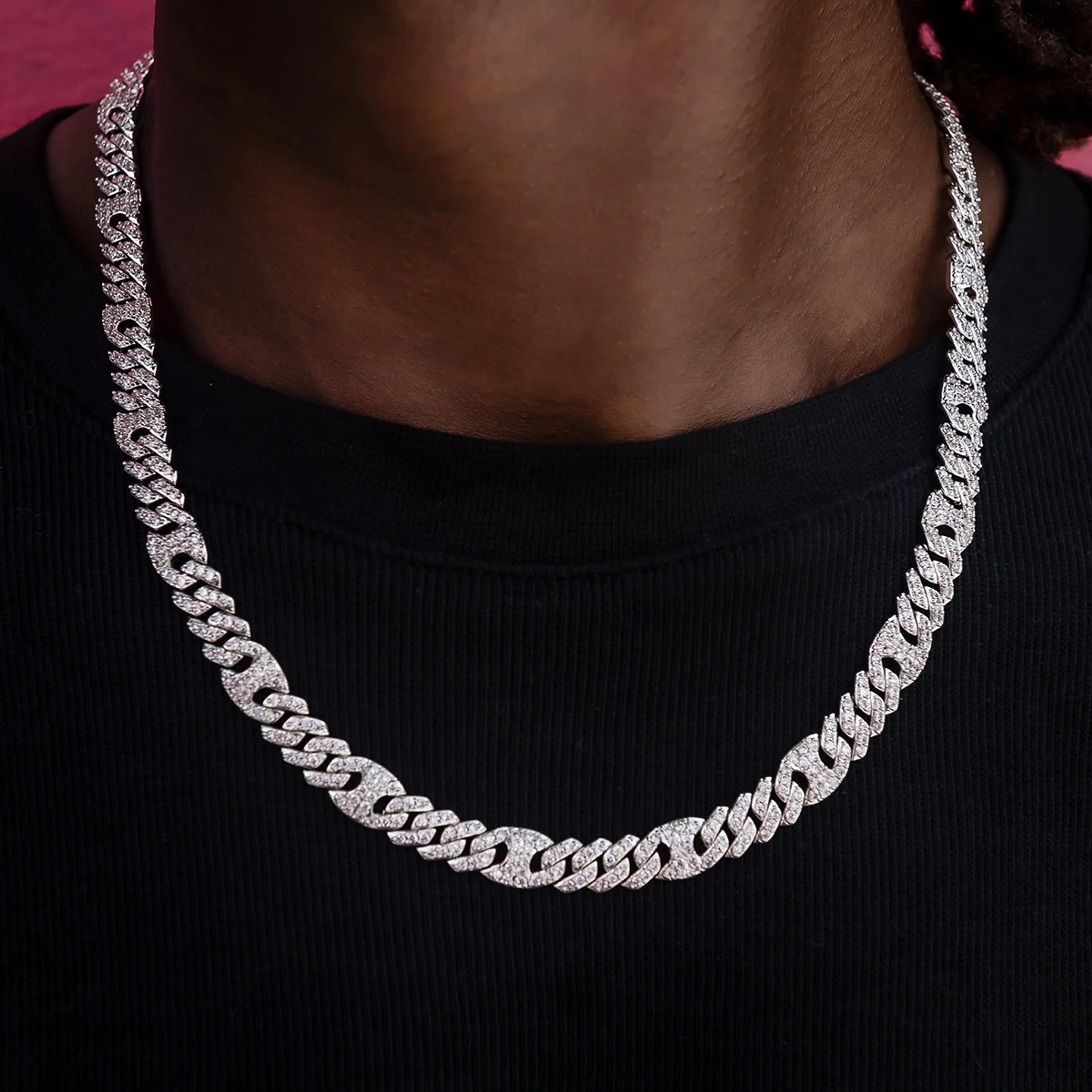 Iced Mariner Puffed Cuban Chain in White Gold - 14k White Gold Plated / 18" / White Gold