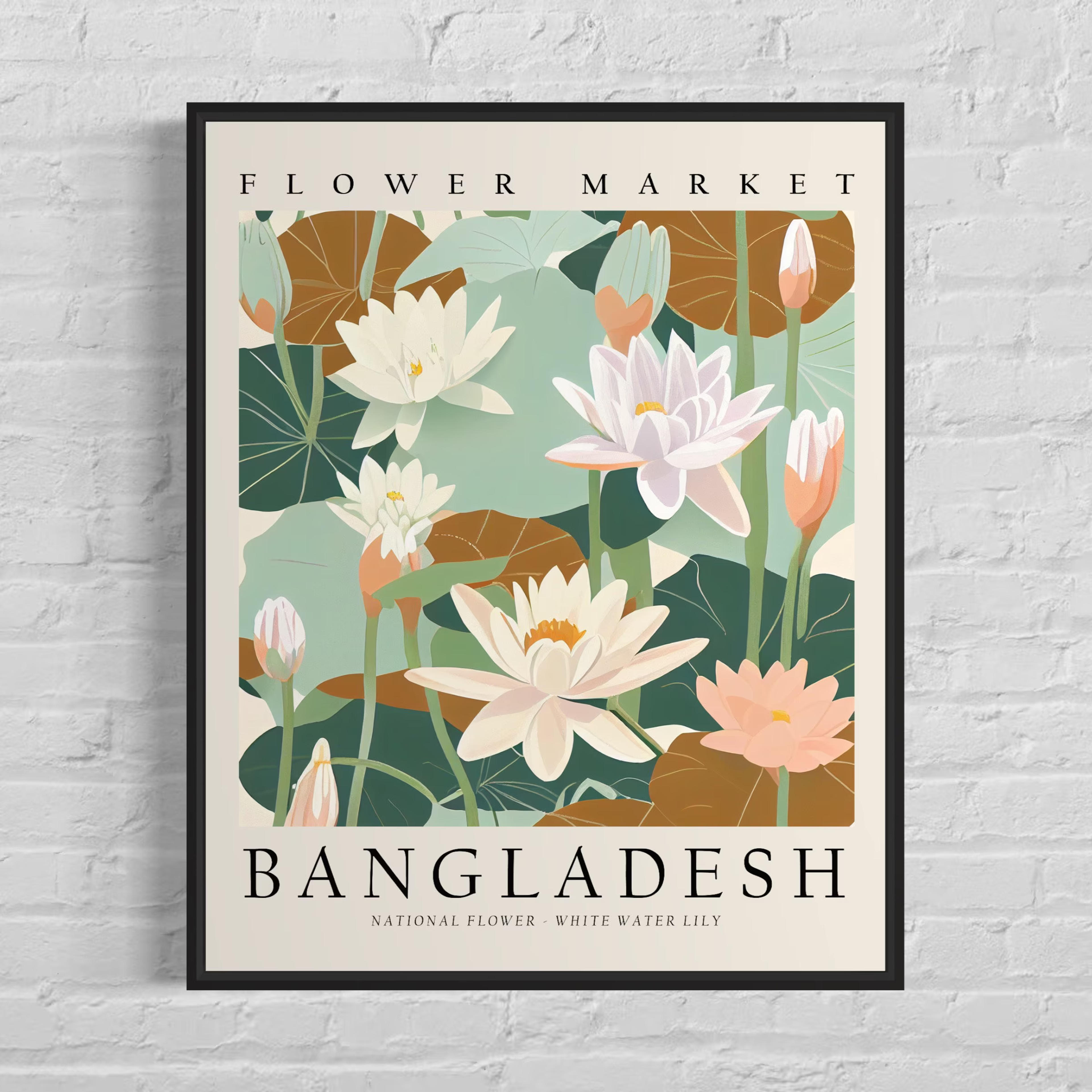 Bangladesh National Flower, Bangladesh Flower Market Art Print, White Water Lily 1960's Wall Art, Neutral Botanical Pastel Artwork - Etsy