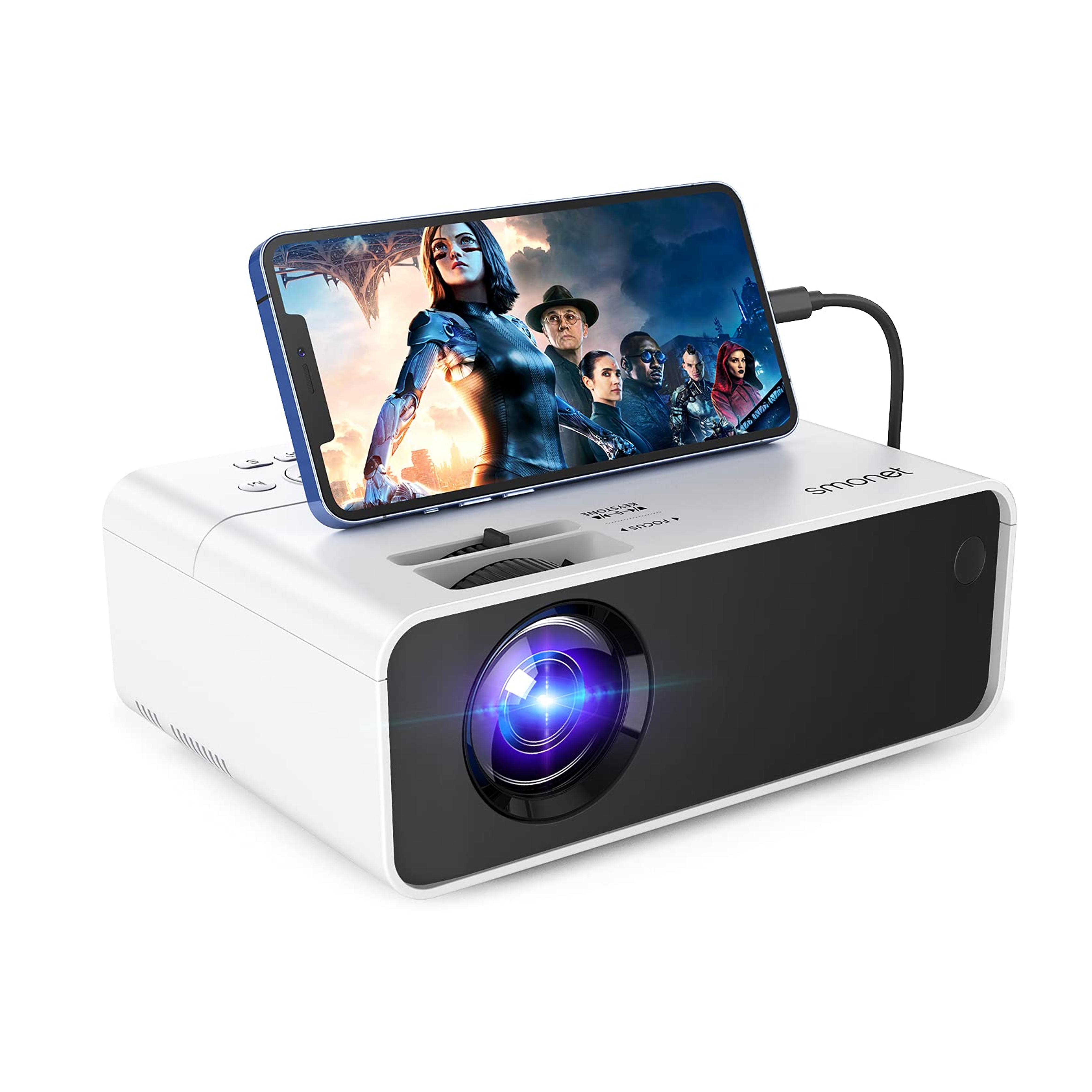 Movie Projector, SMONET 1080P HD Projector 7500L Home Projector Video TV Projector Mini Portable LED Projector Outdoor Indoor Wall Compatible with TV Stick Laptops PC PS5 HDMI USB