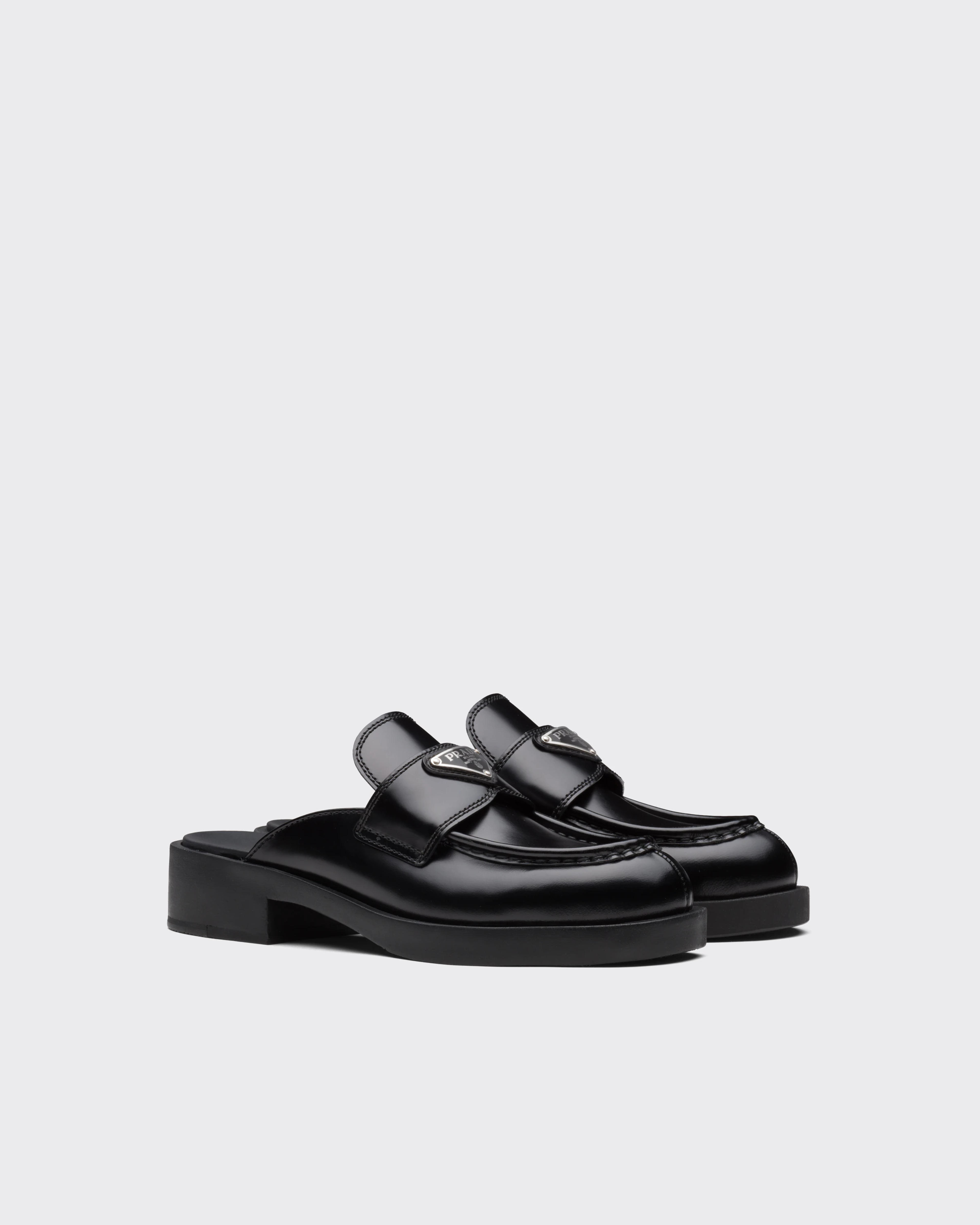 Black Brushed Leather Mules | PRADA