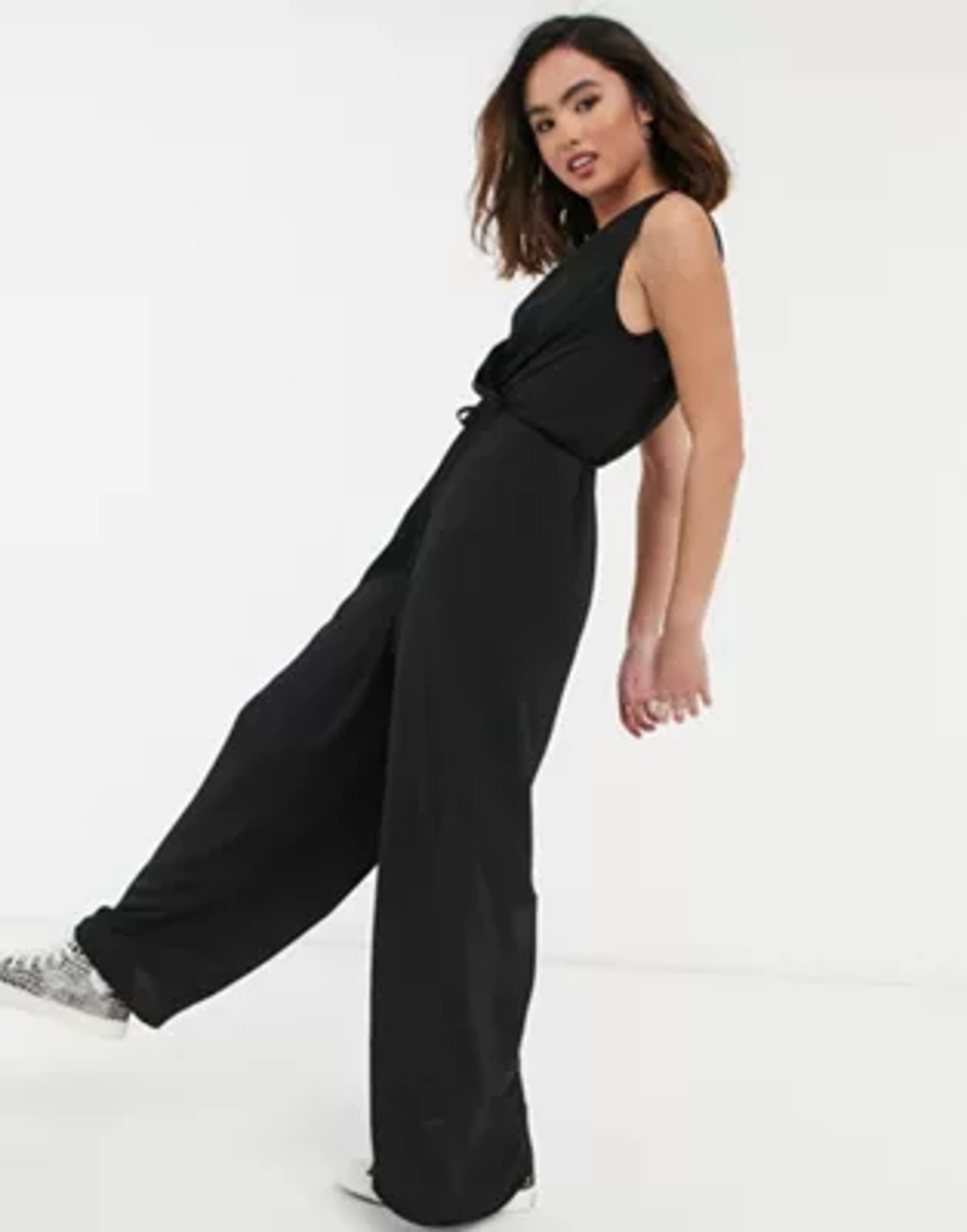 ASOS DESIGN sleeveless wrap culotte jumpsuit in black