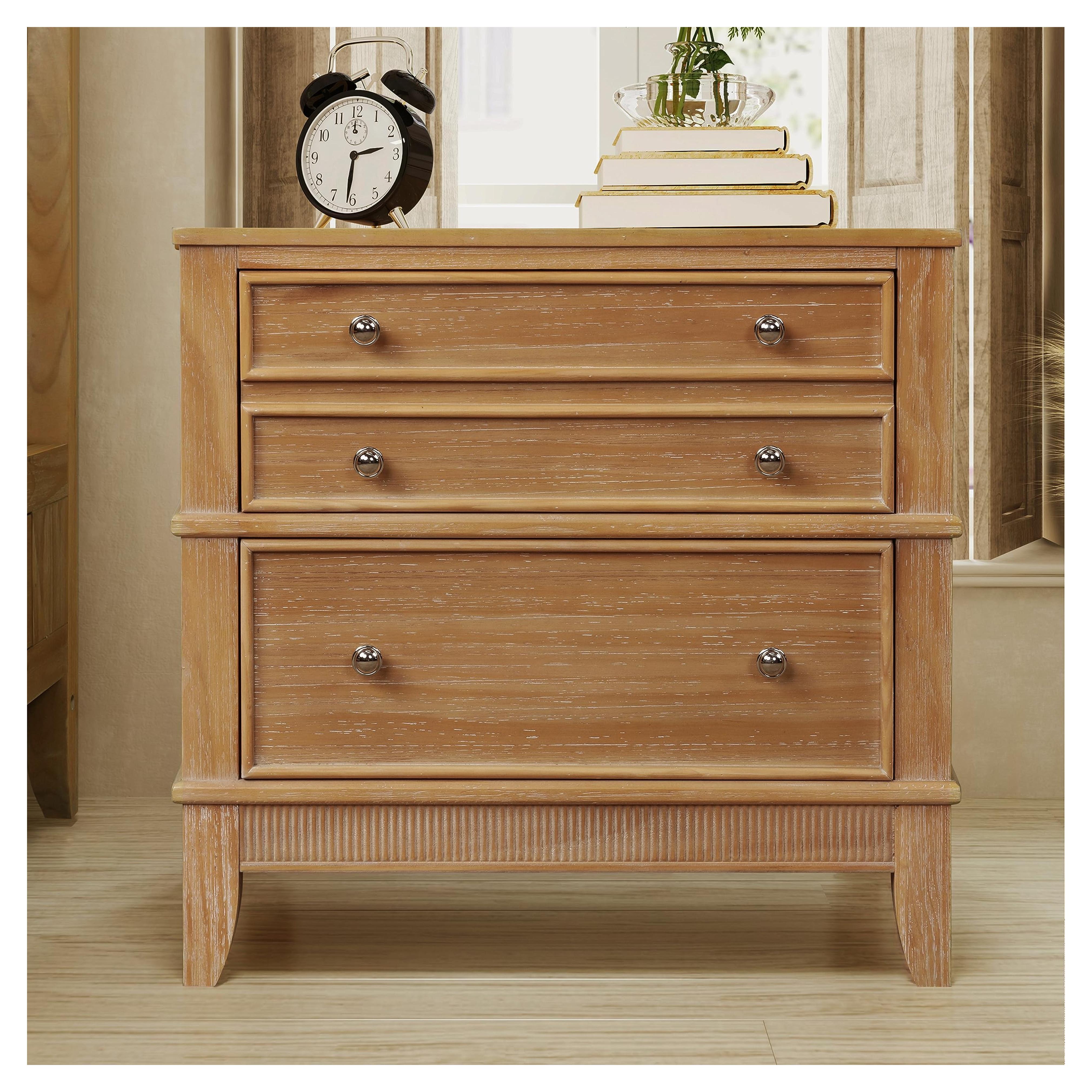 Knocbel Rustic 3-Drawer Nightstand, Solid Wood Sofa Side End Table Bedside Night Stand with Silver Finish Handles, 27.3" L x 17.3" W x 26" H (Hazel)