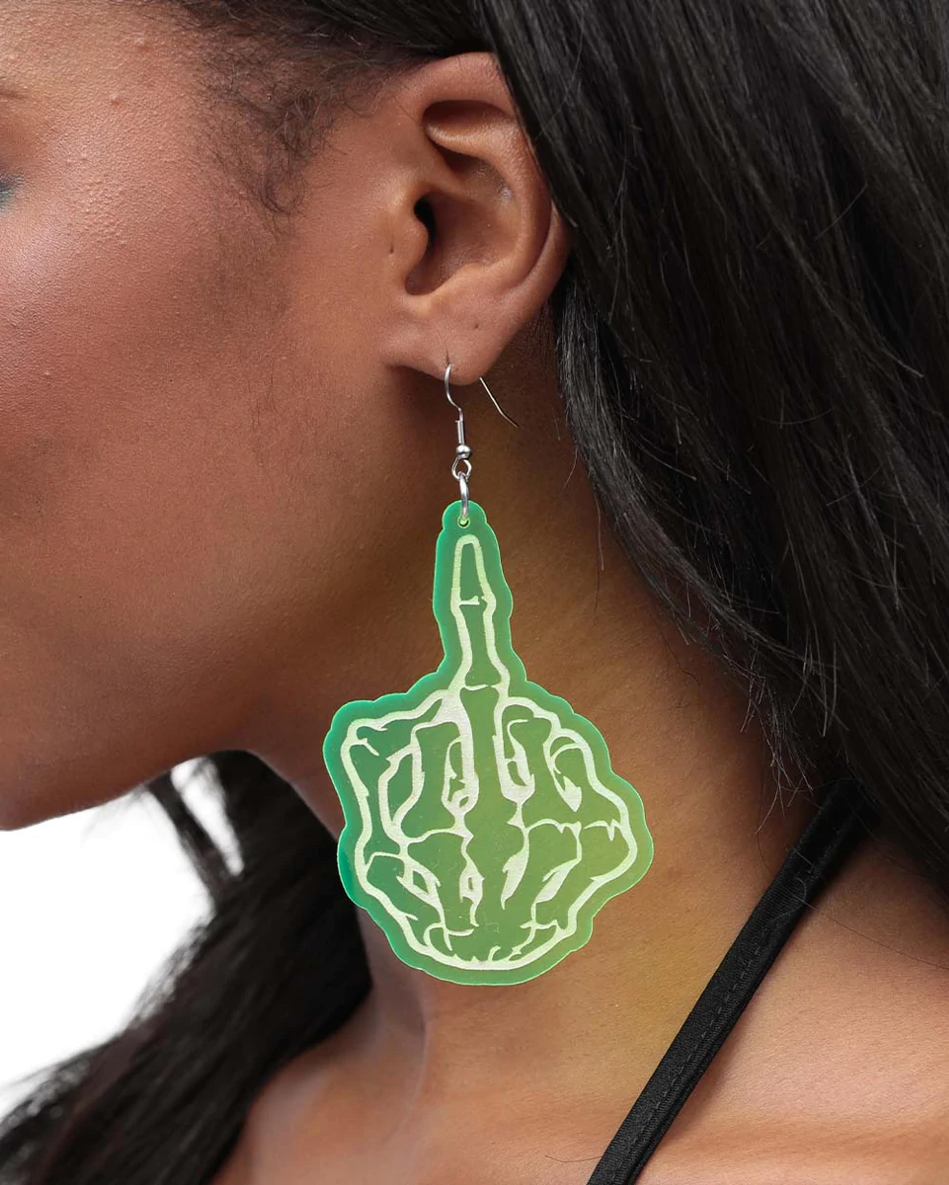 iHR x Rolita Couture Middle Fingers Up Neon Green Earrings – iHeartRaves