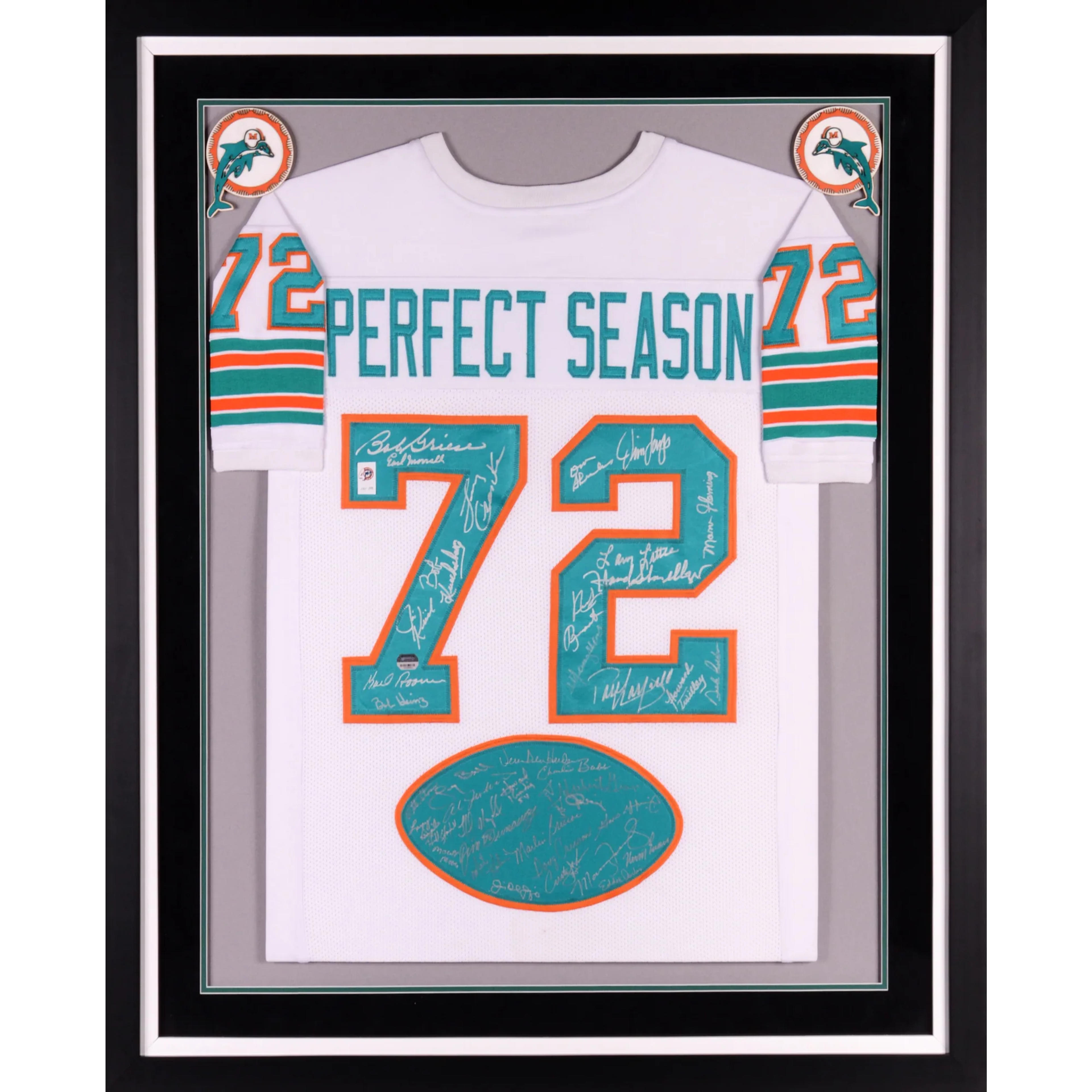 Autographed Miami Dolphins Fanatics Authentic Deluxe Framed 1972 Team Signed 40th Anniversary Jersey