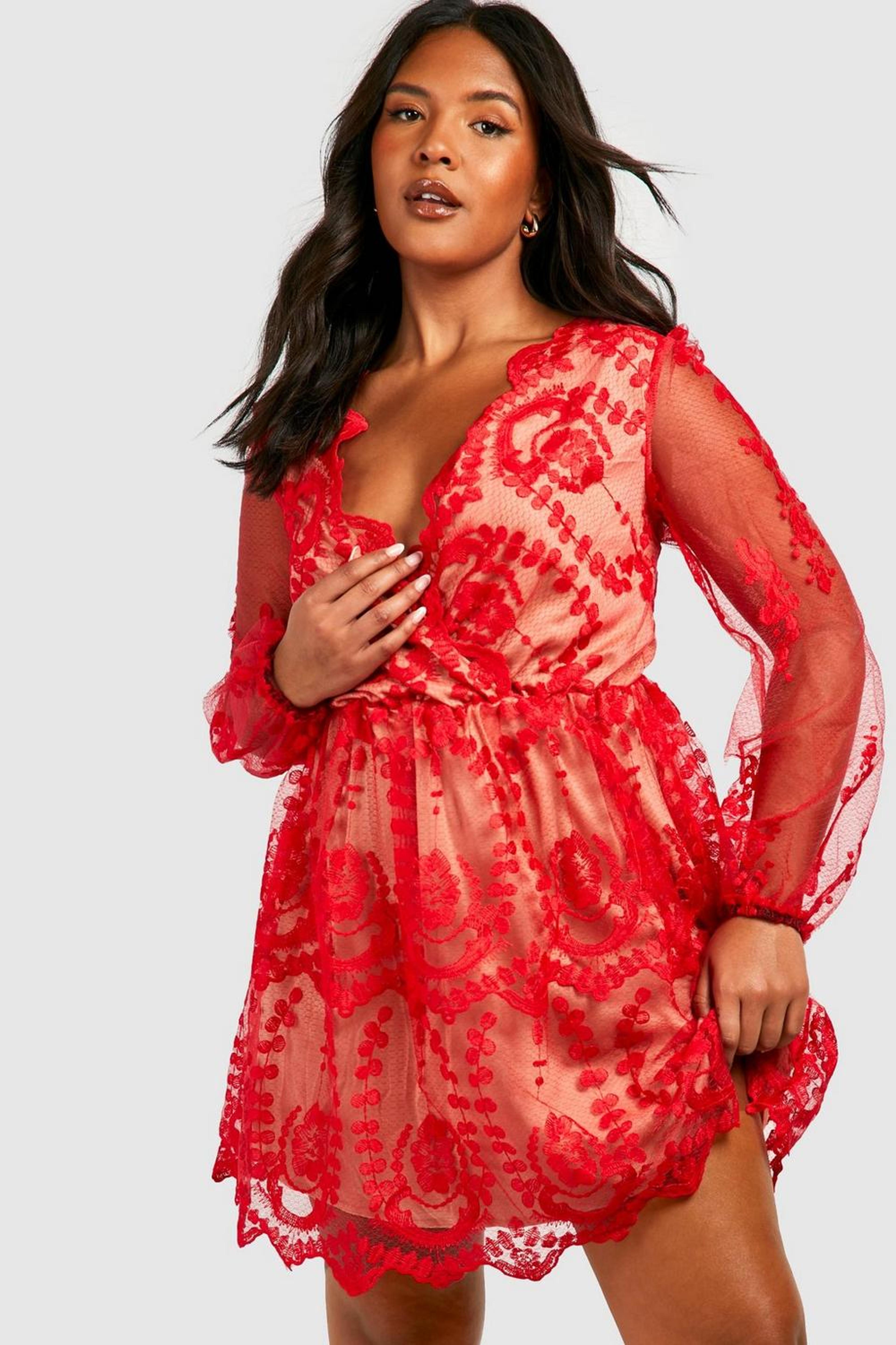 Plus Lace Plunge Skater Dress