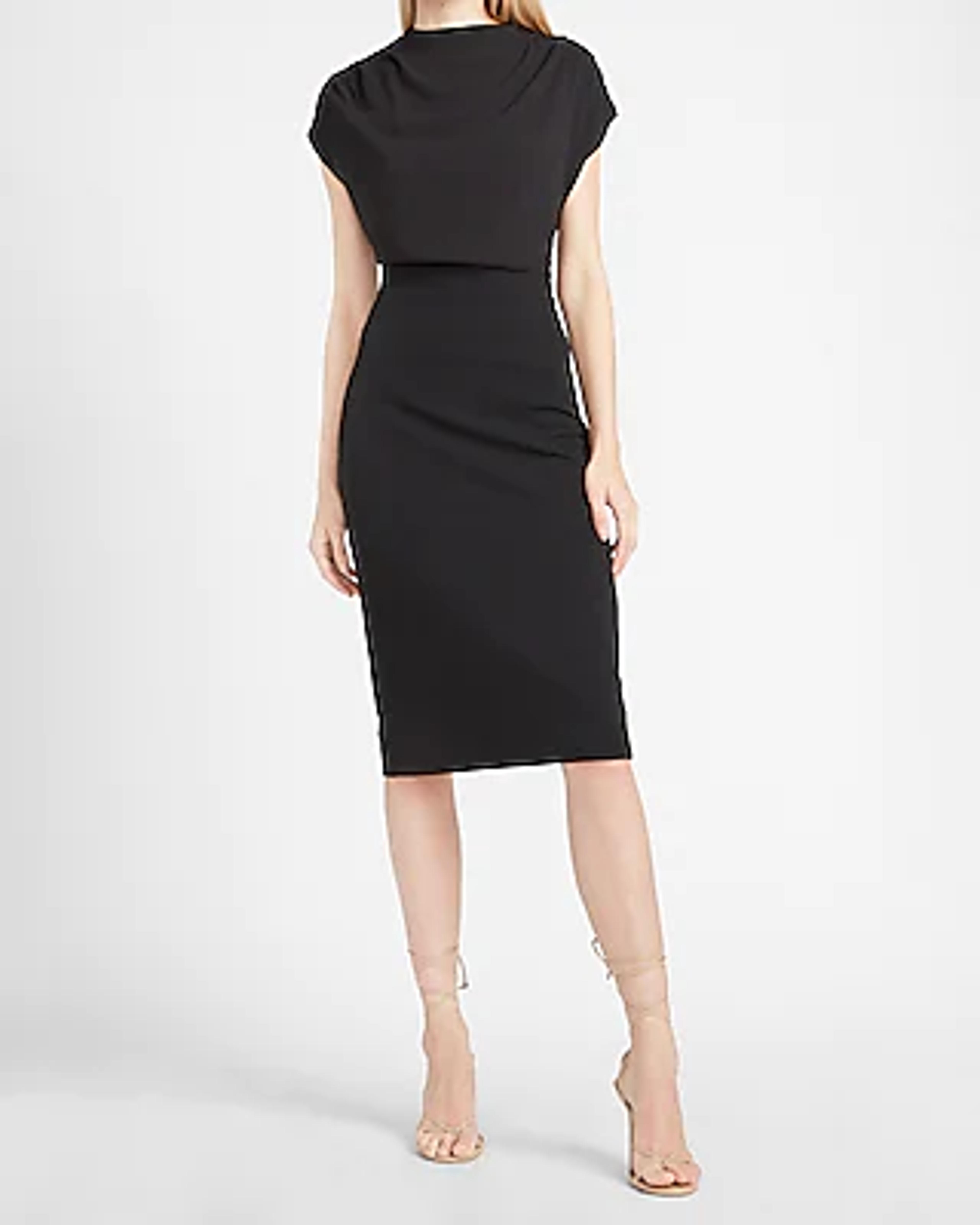 Draped Mock Neck Midi Sheath Dress | Express