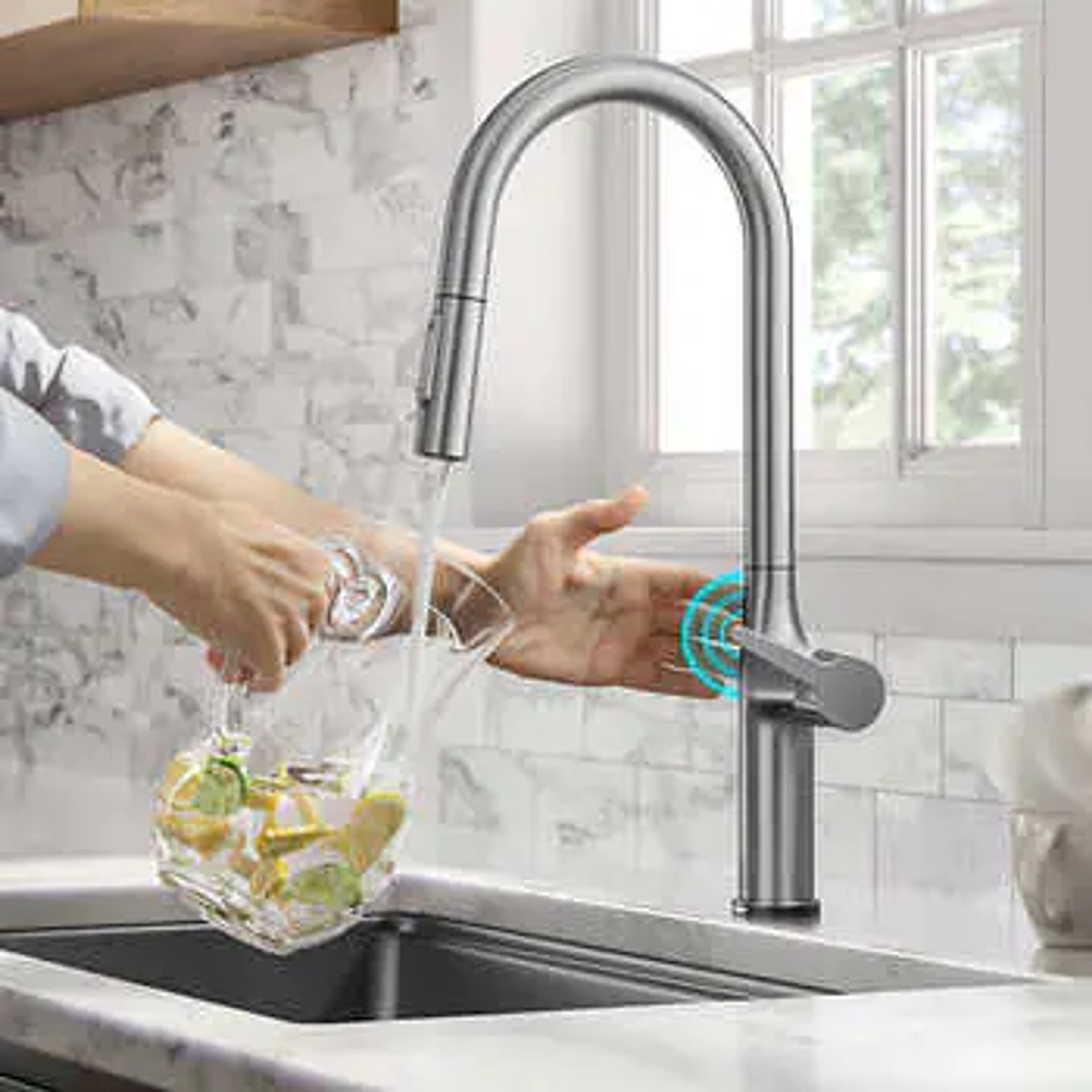 KRAUS Tall Modern Single-Handle Touch Kitchen Sink Faucet with Pull Down Sprayer | Costco