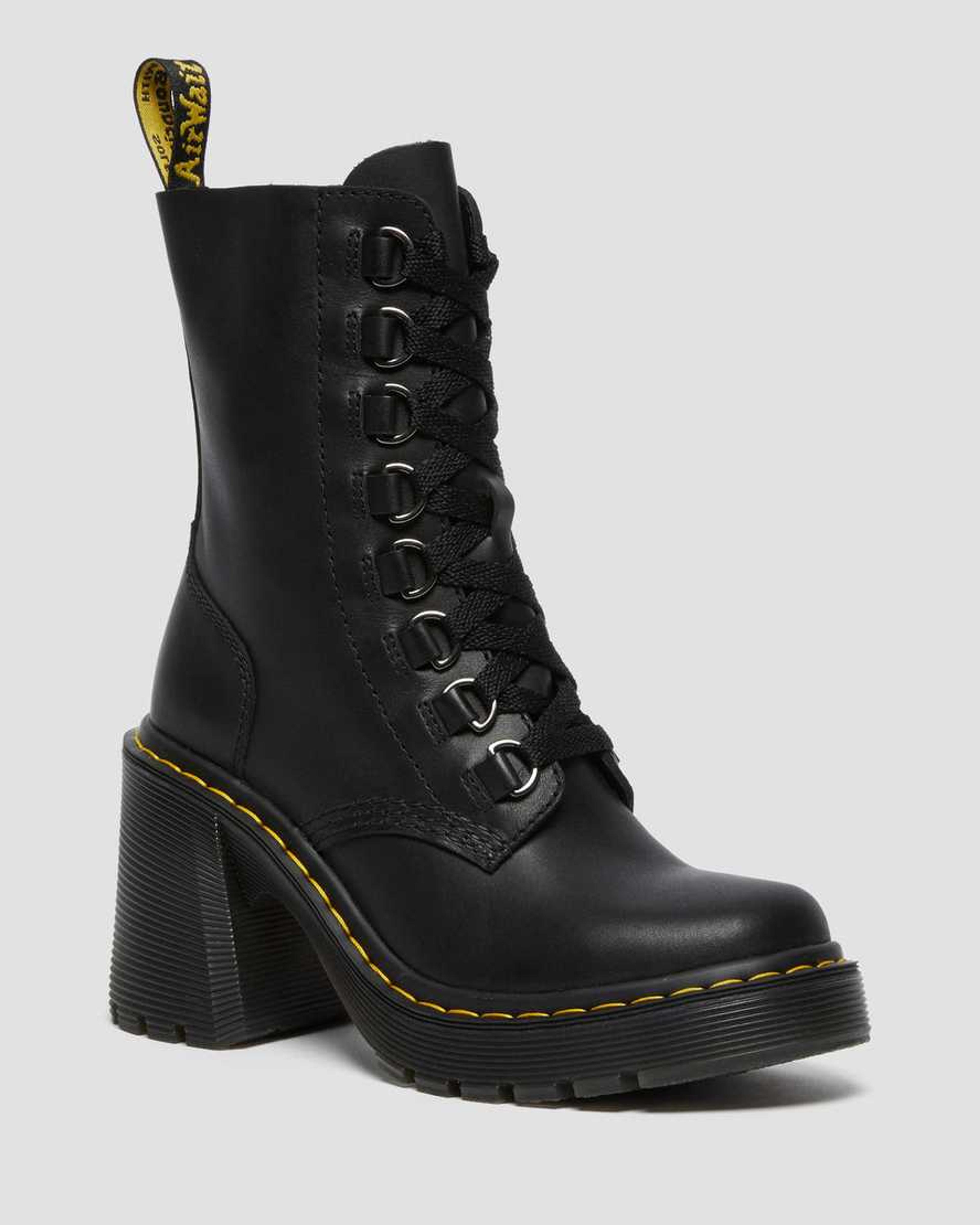 Chesney Leather Flared Heel Lace Up Boots | Dr. Martens