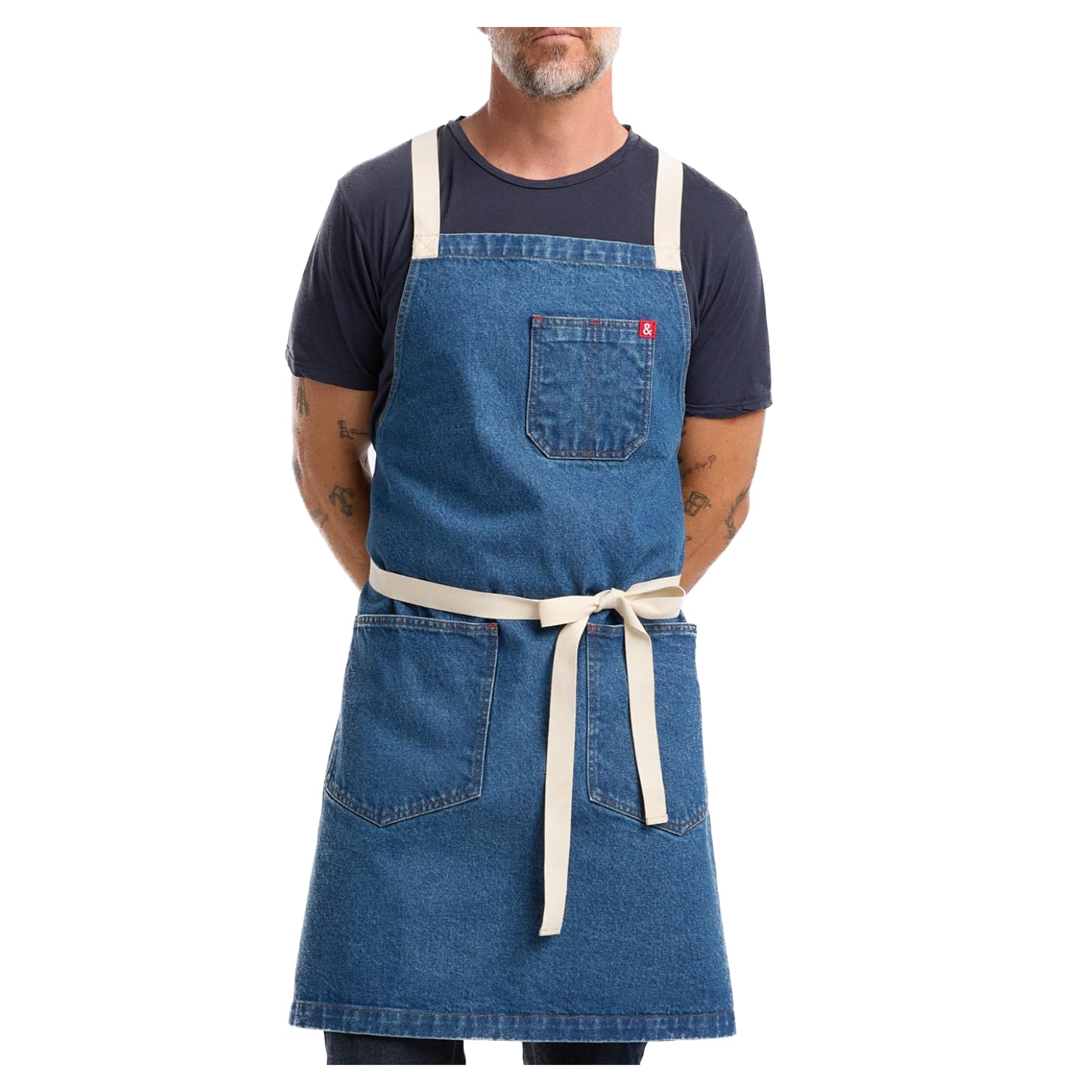 hedley & bennett Crossback Apron - Professional Chef's Apron - Cross Back Mens Apron - Mens Cooking Apron - Kitchen Apron - Chef Aprons for Men & Women - 8oz 100% Cotton Demin Fabric - Georgia Blue Georgia Blue Denim