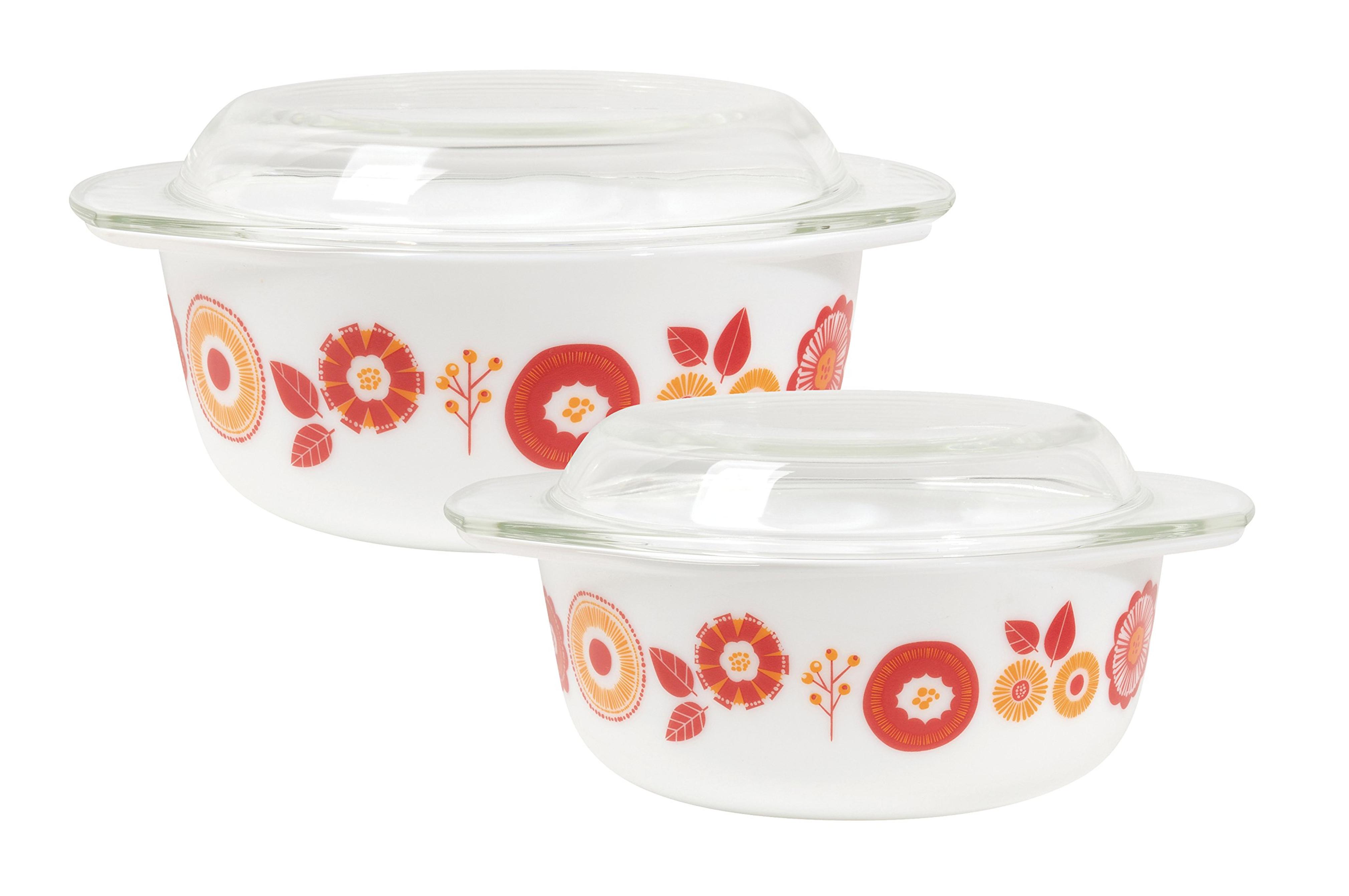 Now Designs Mod Glass Retro Glass Bakeware (Set of 2), Blomma Floral Design