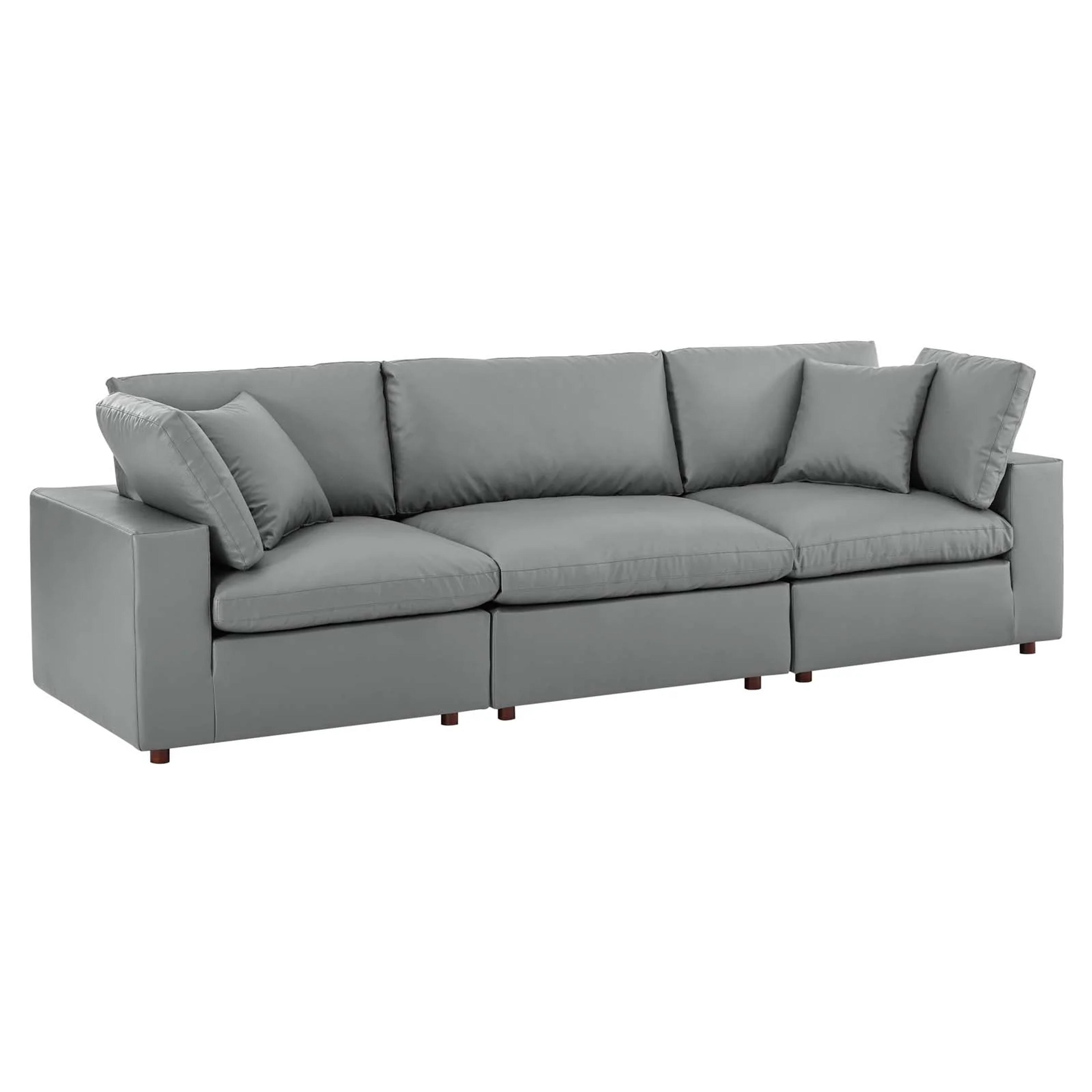 Modway Commix Down Filled Overstuffed Vegan Leather 3-Seater Sofa - EE