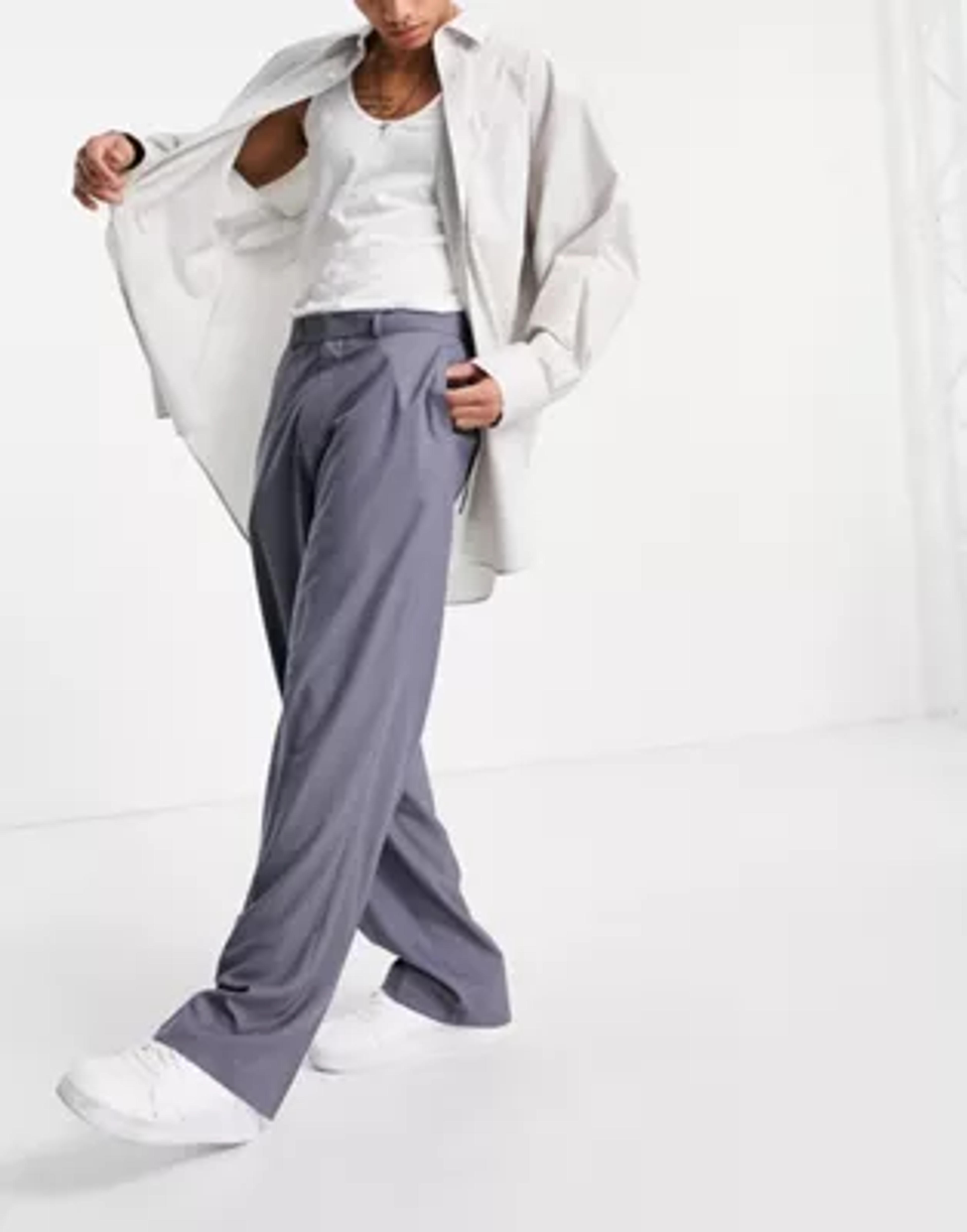 ASOS DESIGN wide leg smart pants in gray herringbone | ASOS