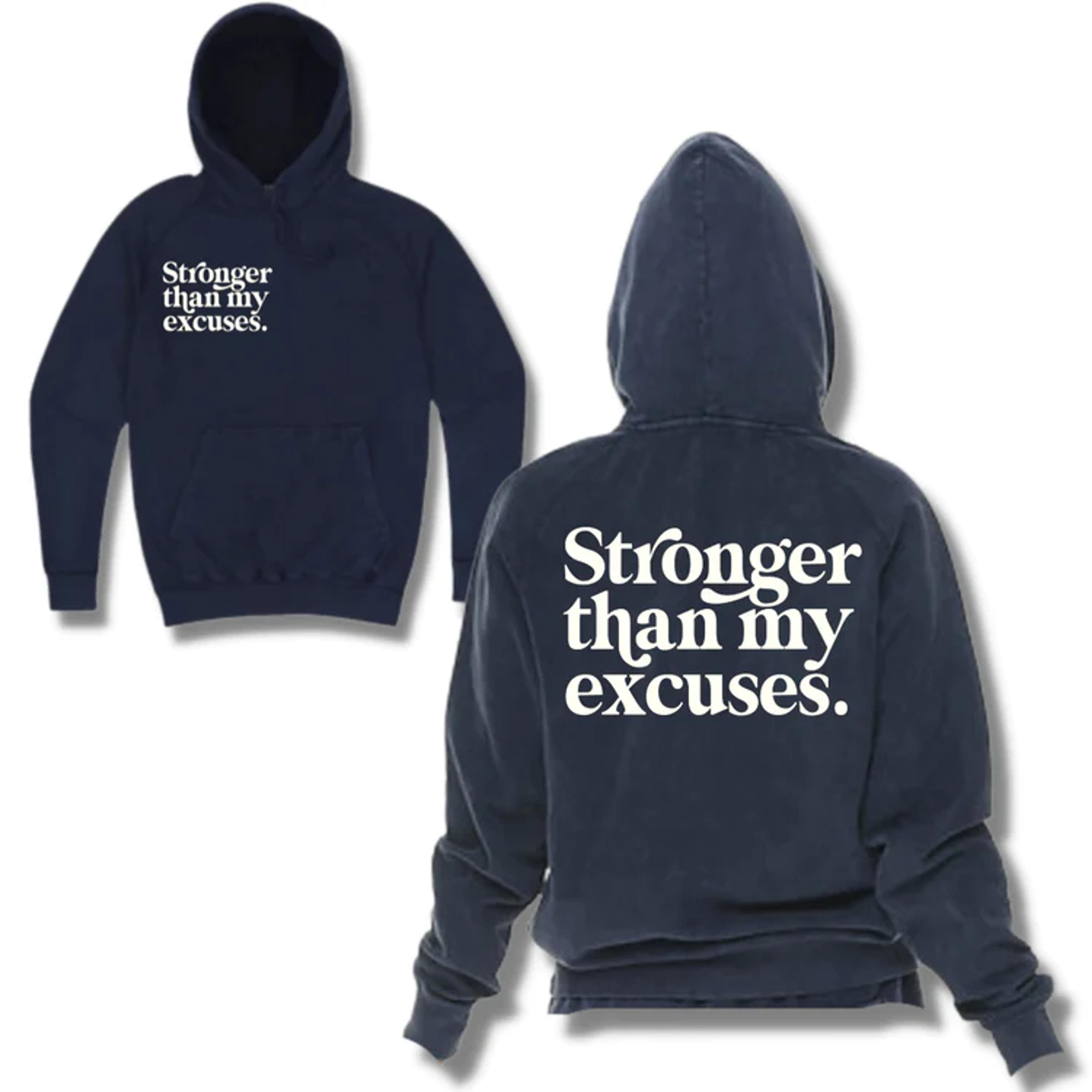 STRONGER THAN EXCUSES- Vintage Hoodie – Beyond Average Training Apparel
