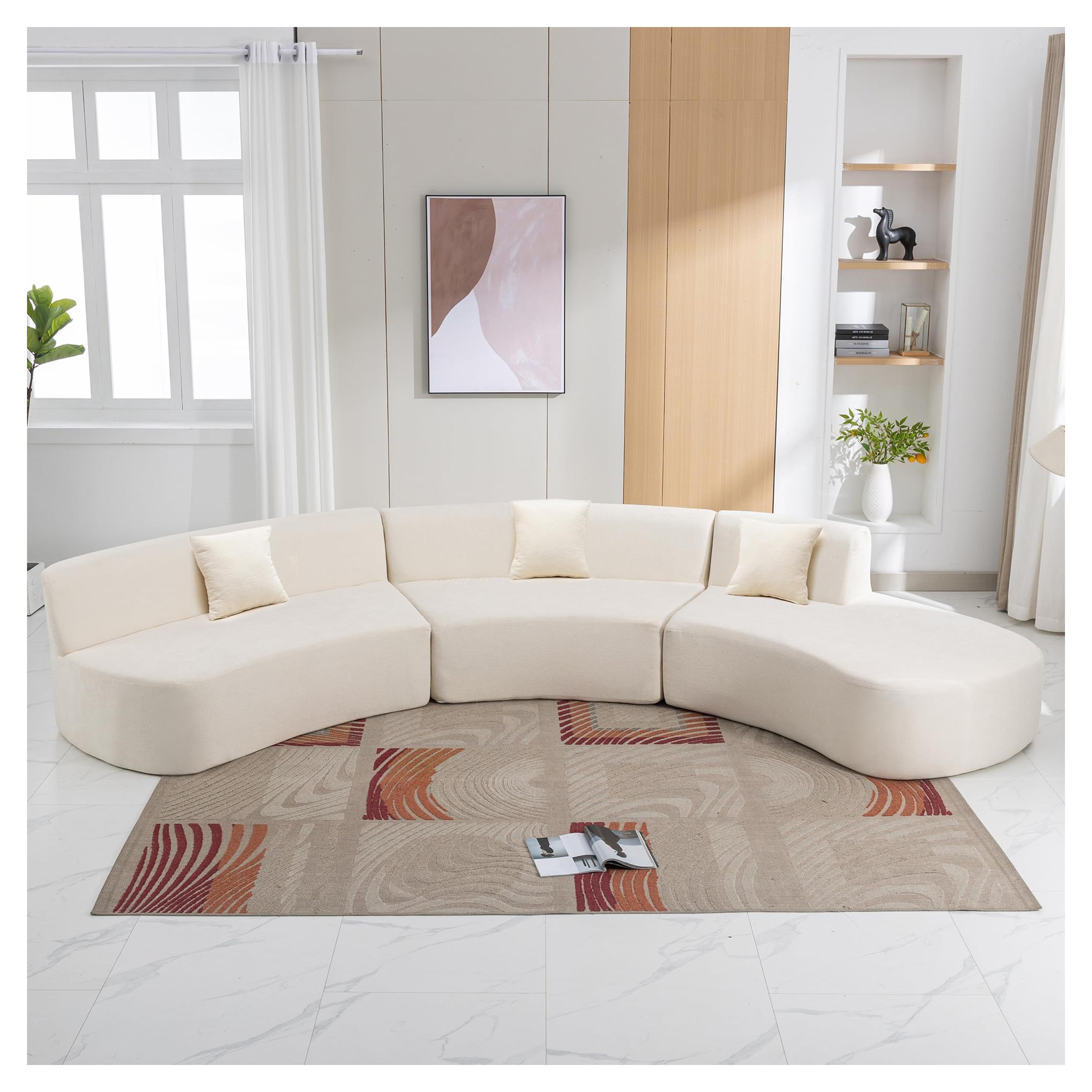 Amazon.com: KEVINSPACE 136.6" Sectional Corner Sofa, Curved Sofa Luxury Modern Style Sofa Couch for Living Room Chenille Fabric Circular Sofa with 3 Pillows Oversized Modular Cloud Sofa 5 Seaters Sofá Beige : Home & Kitchen