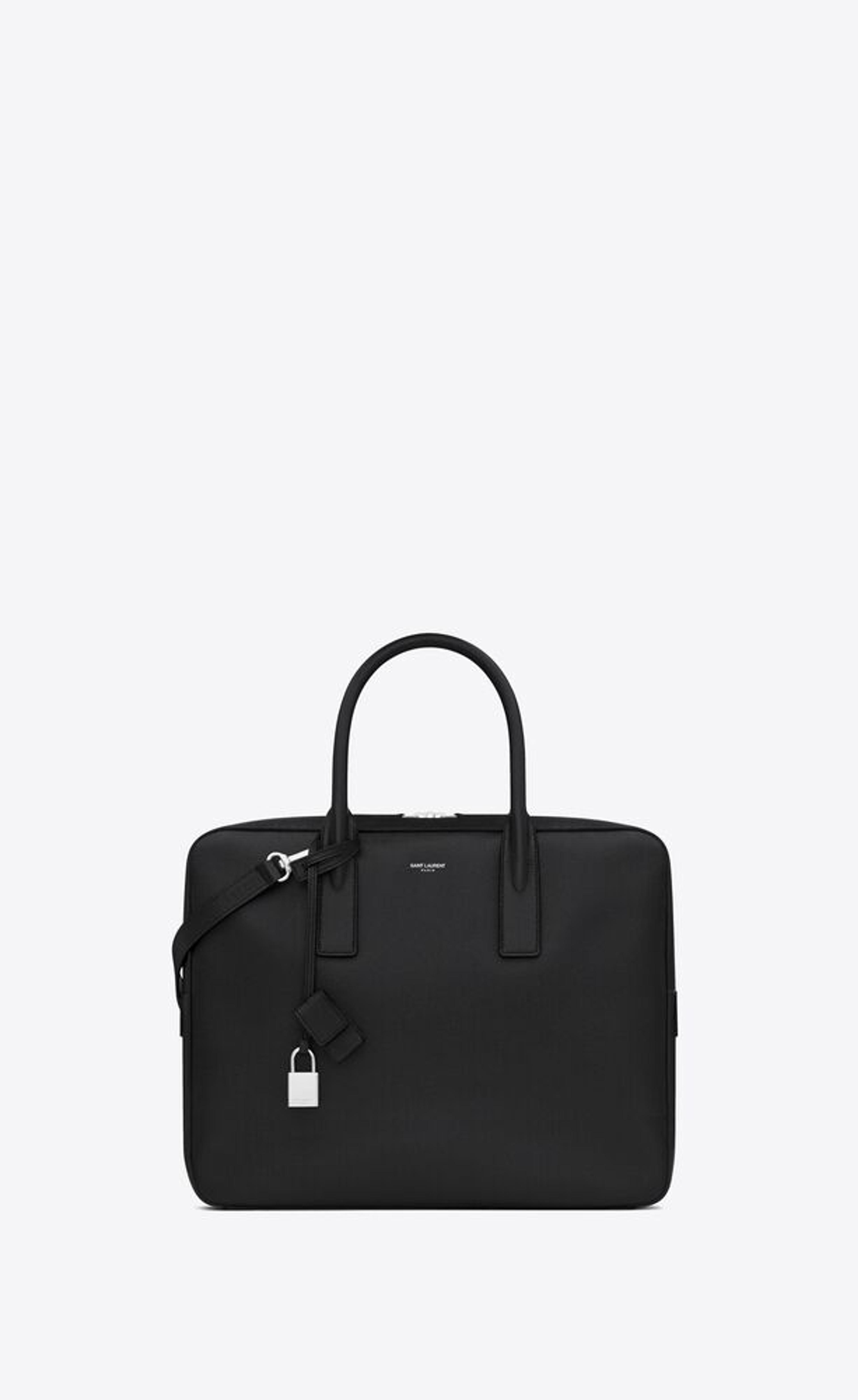 Museum small flat briefcase in black textured leather | Saint Laurent | YSL.com