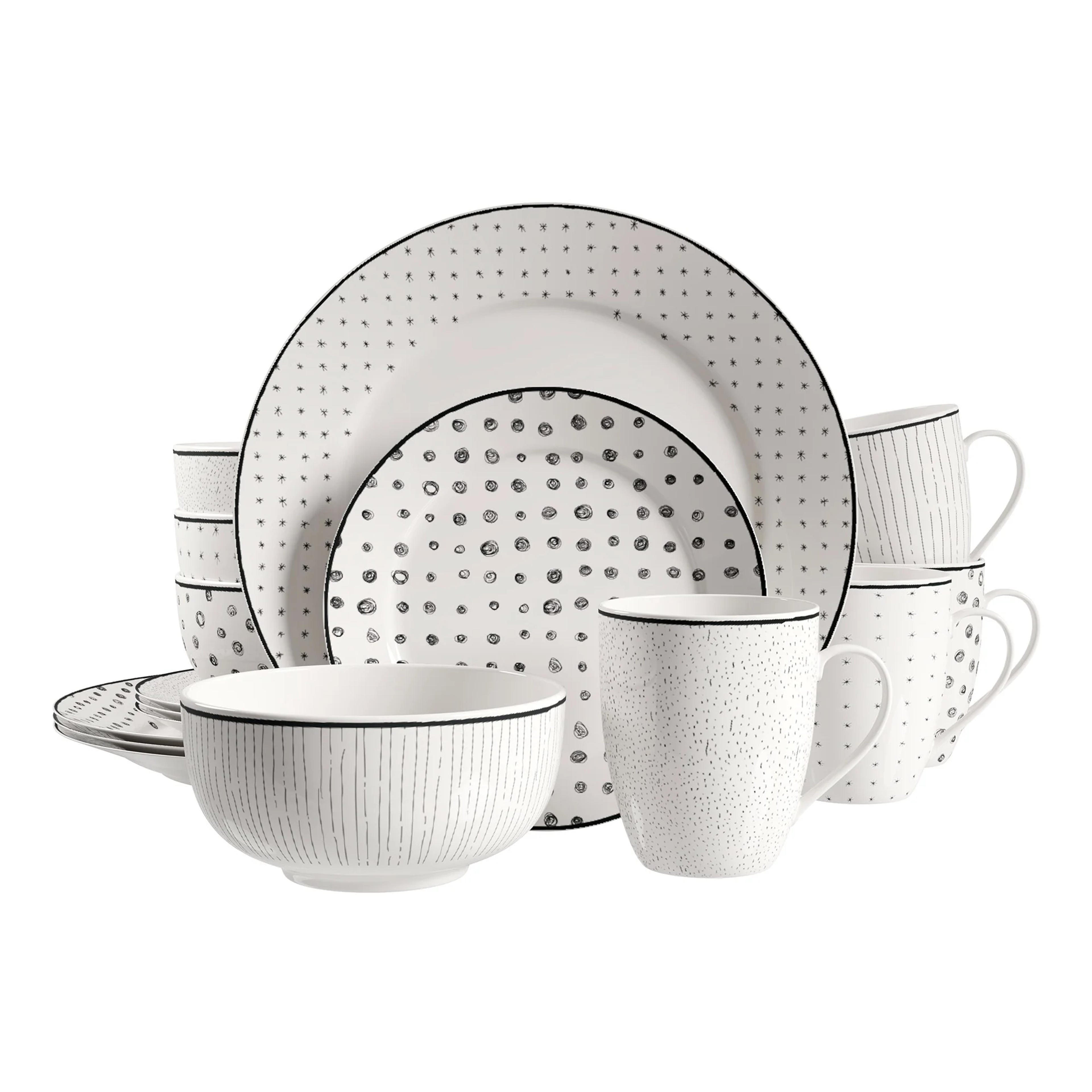 Safdie & Co. Dinnerset 12PC Black White Sketch– Ruumur