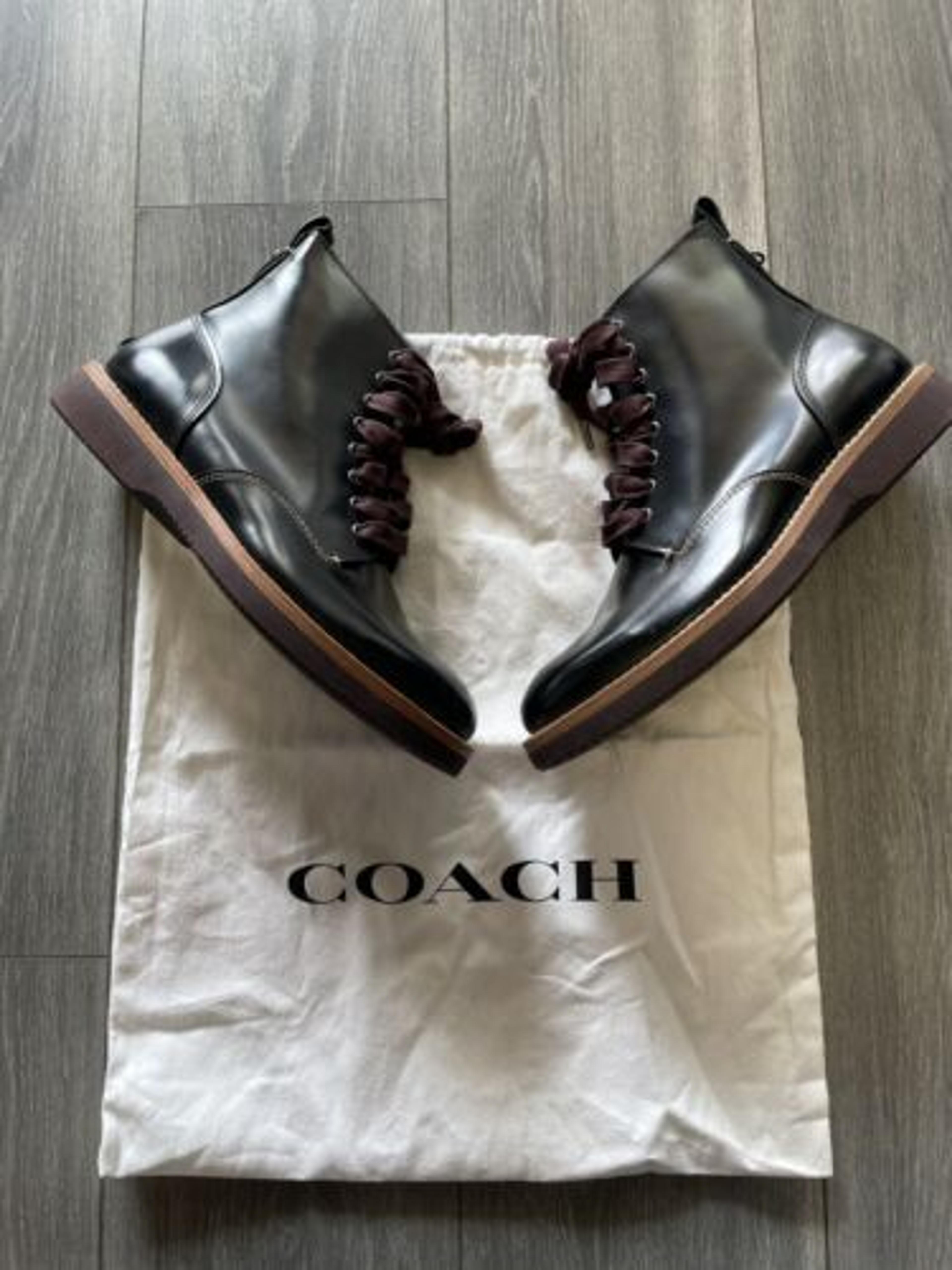 RARE Coach Derby Lace Up Black Spazzolato Leather Boots Sz 8.5 D G1255 Dust Bag | eBay