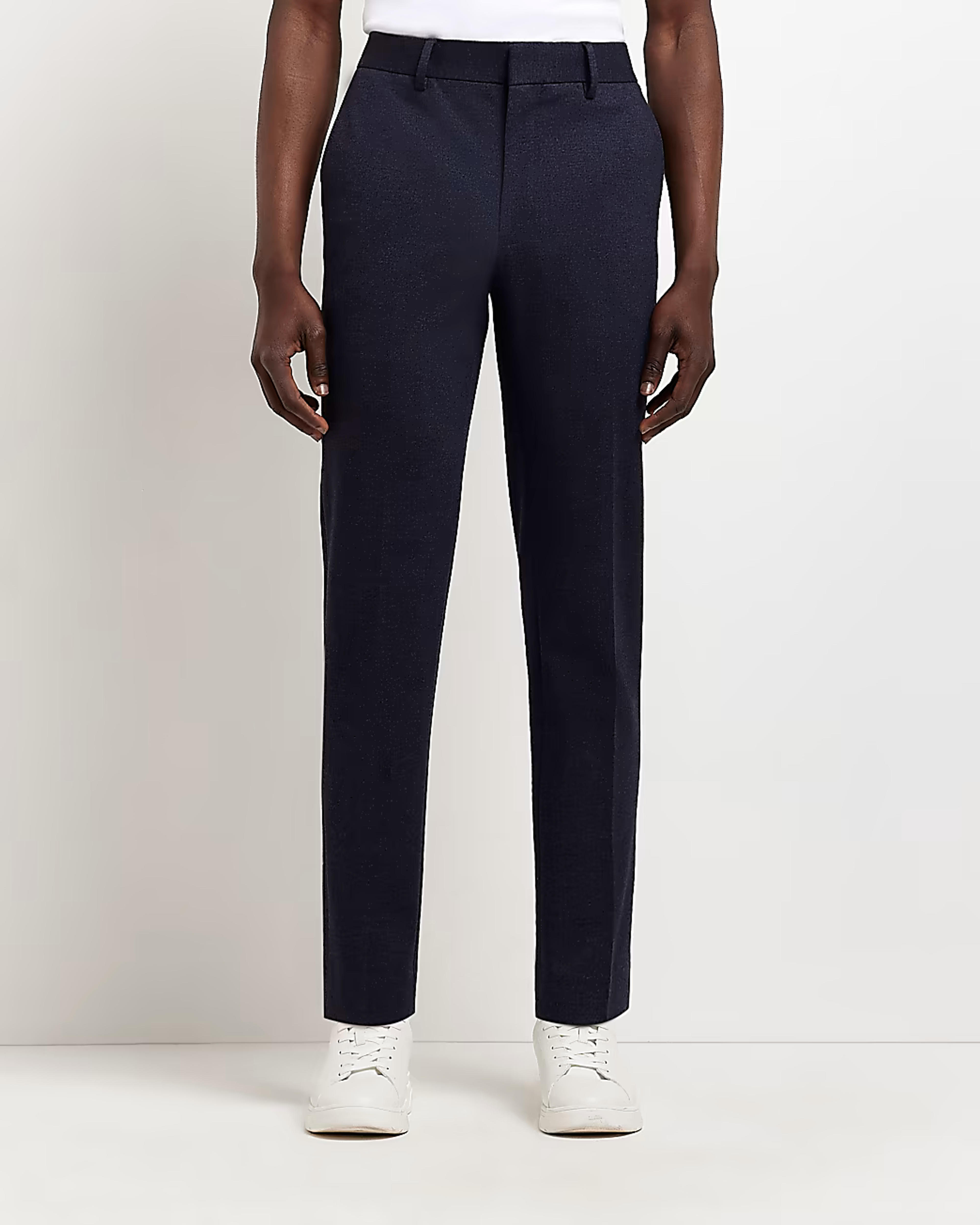 Navy slim fit trousers | River Island