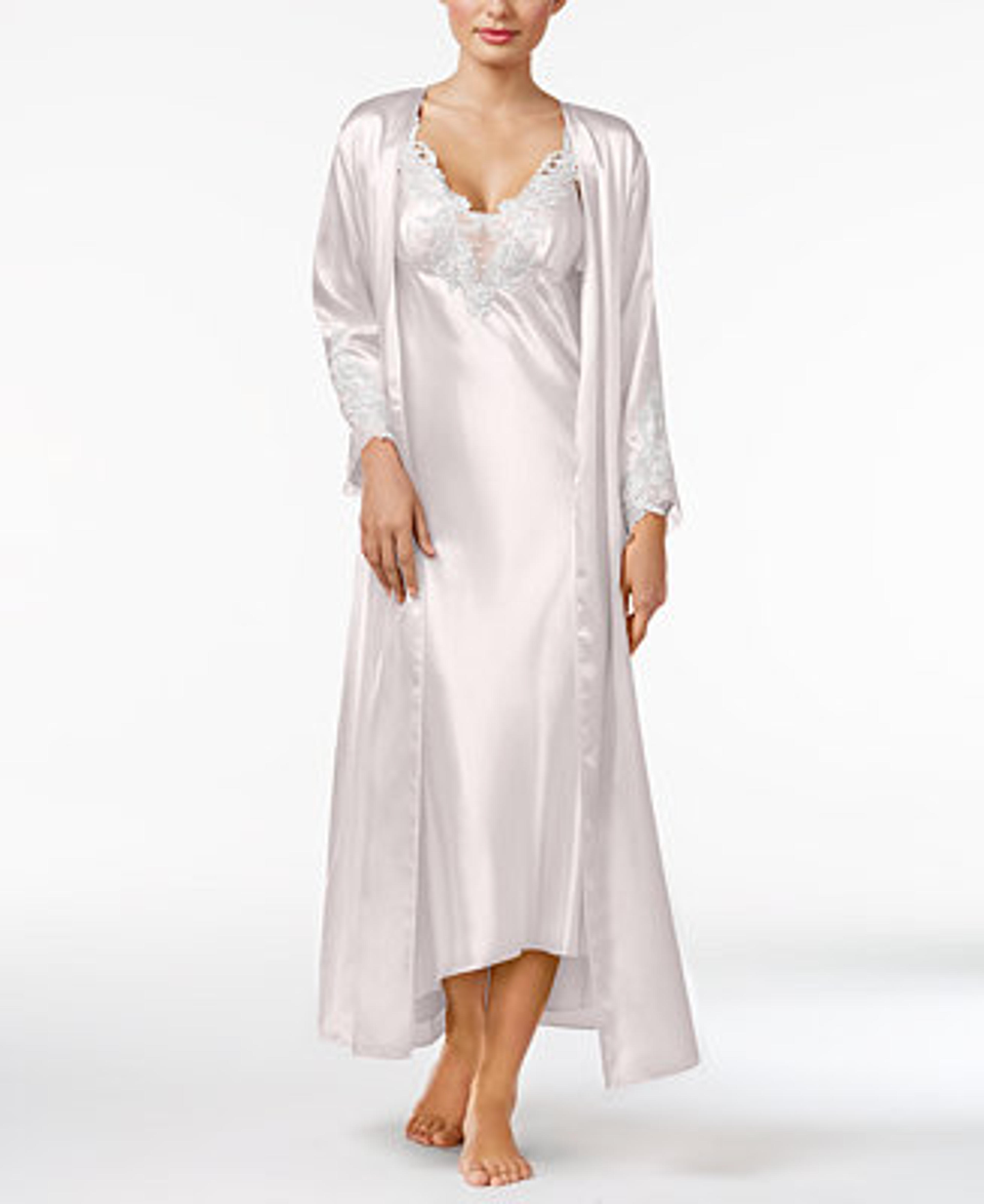 Flora by Flora Nikrooz Stella Satin Venise Trim Gown and Robe Separates & Reviews - All Pajamas, Robes & Loungewear - Women - Macy's