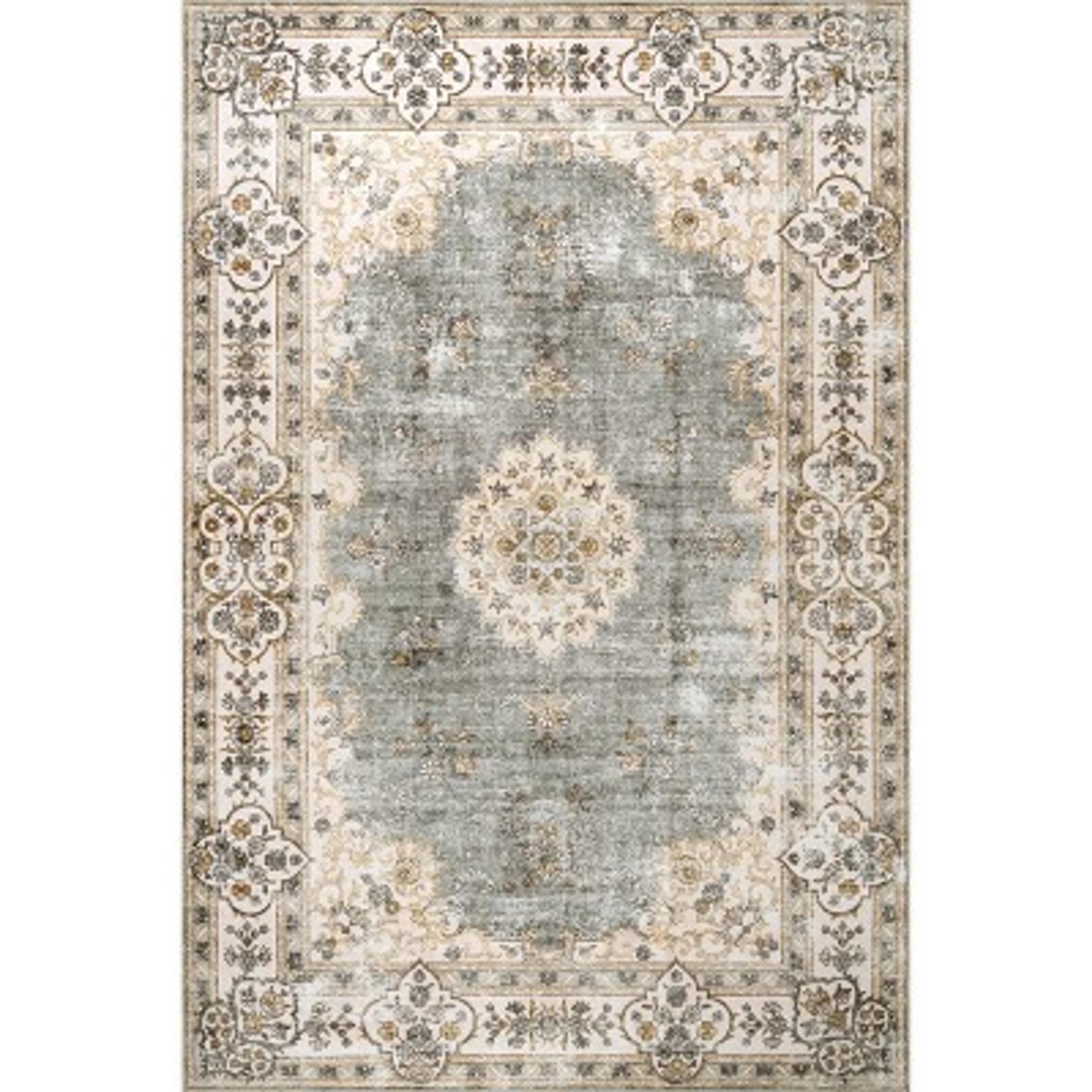 Nuloom Ren Medallion 5x8 Machine Washable Area Rug for Living Room Bedroom Dining Room Kitchen, Light Grey/Ivory