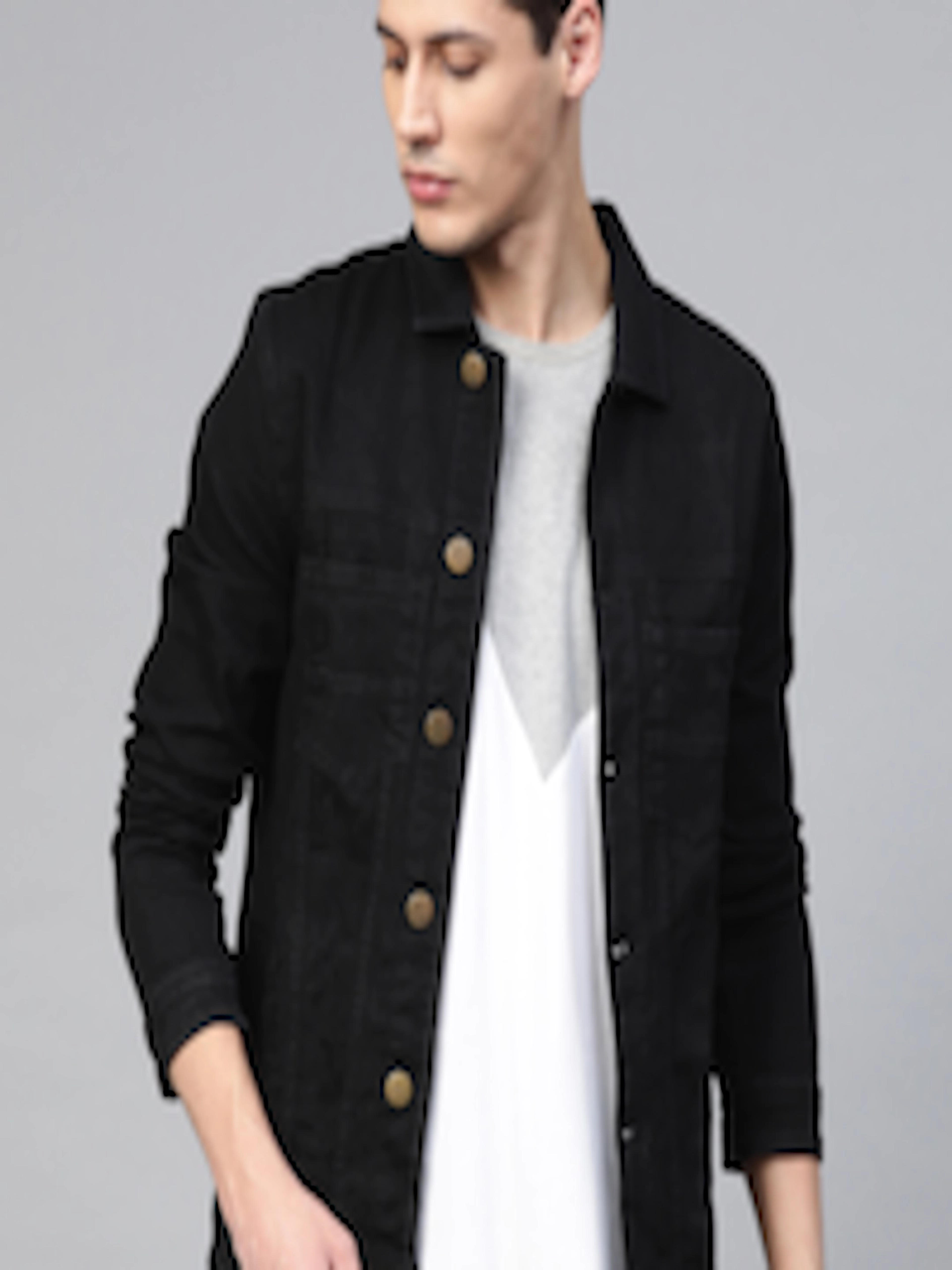 Buy Hubberholme Men Black Solid Denim Jacket - Jackets for Men 12834804 | Myntra