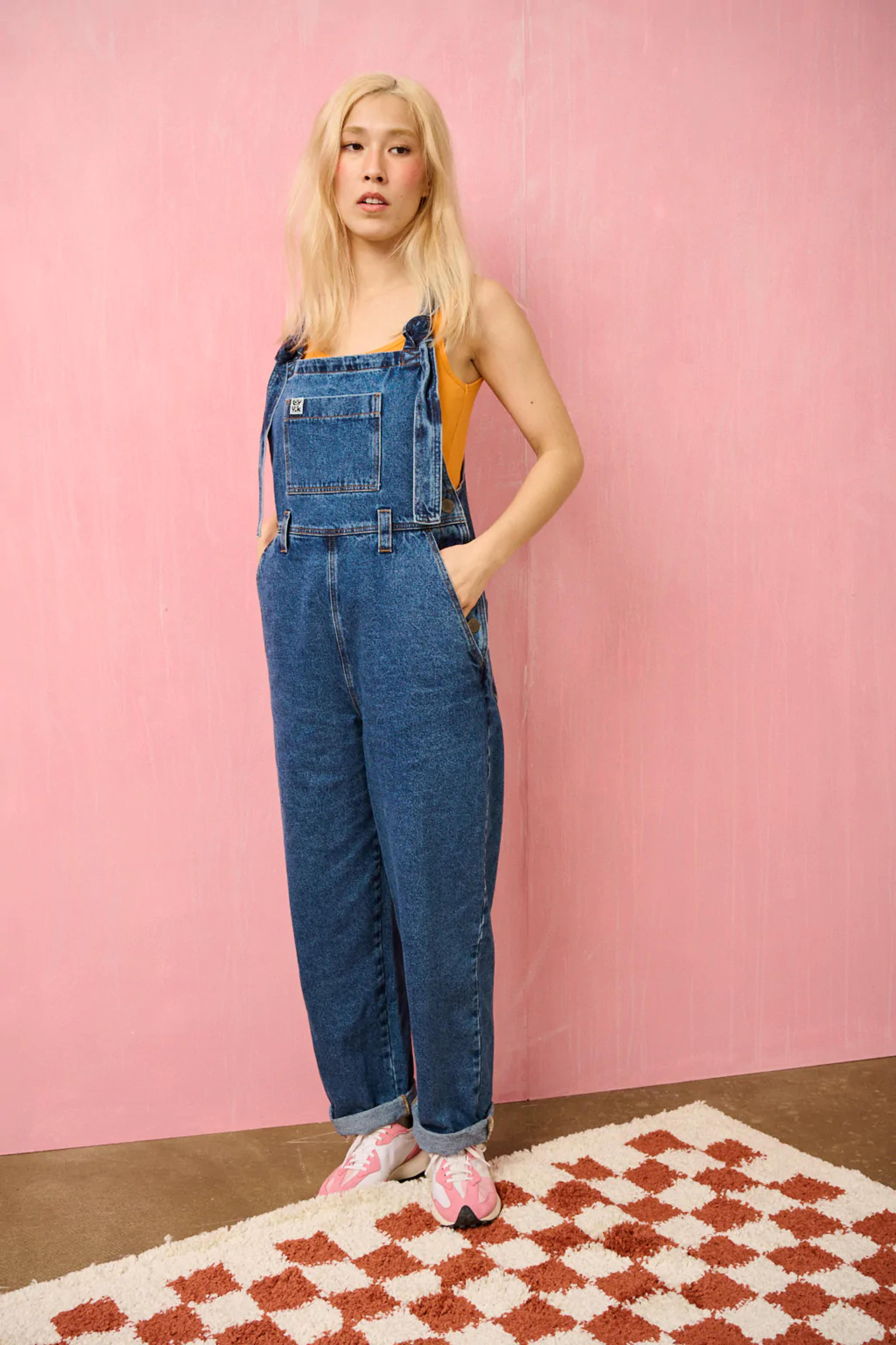 Easton Dungaree: ORGANIC DENIM - Mid Wash Blue - Mid Wash Blue / UK 18 / LONG