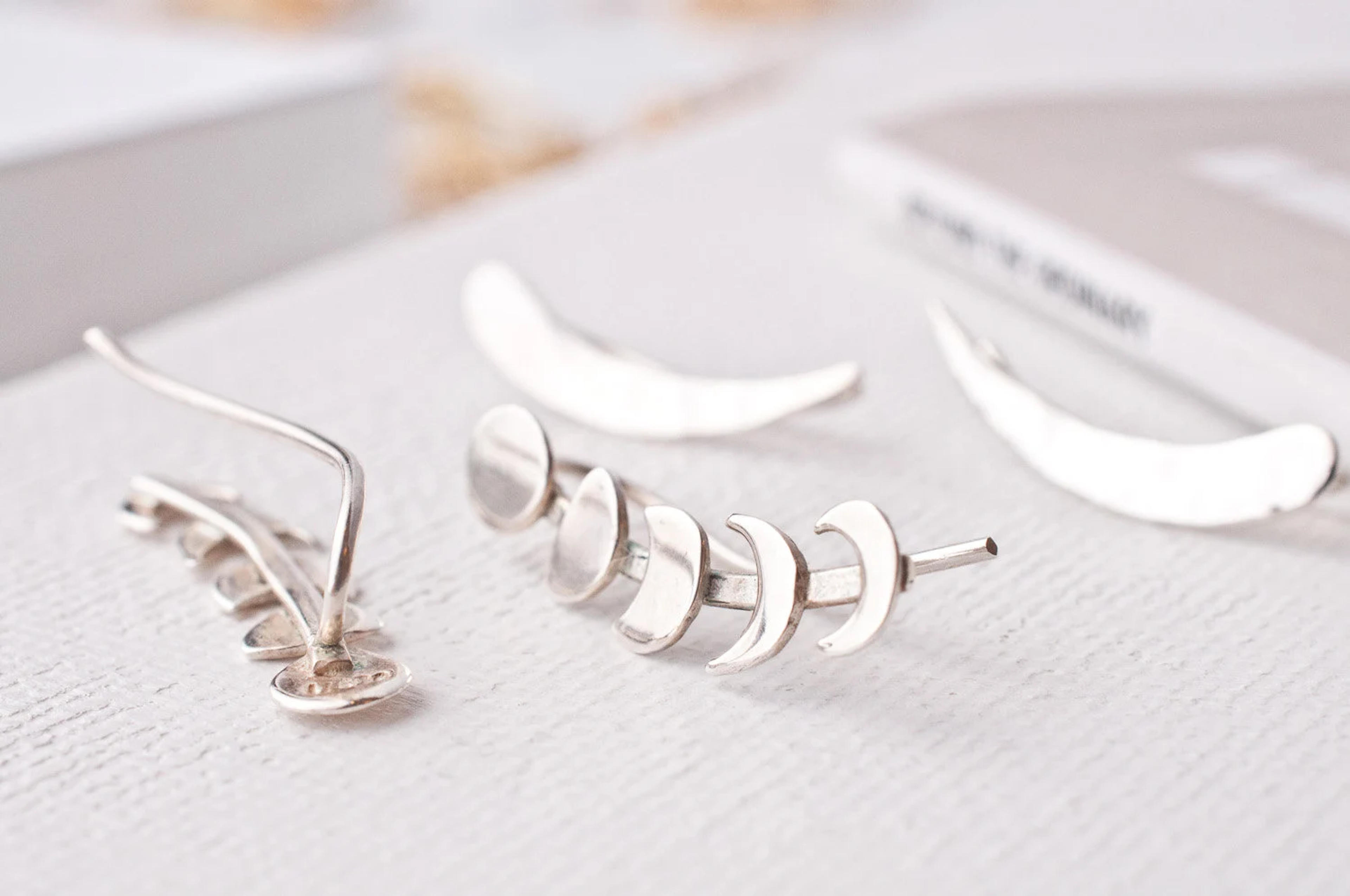 Ear Climbers Moon Phase Earrings Sterling Silver Ear Cuff