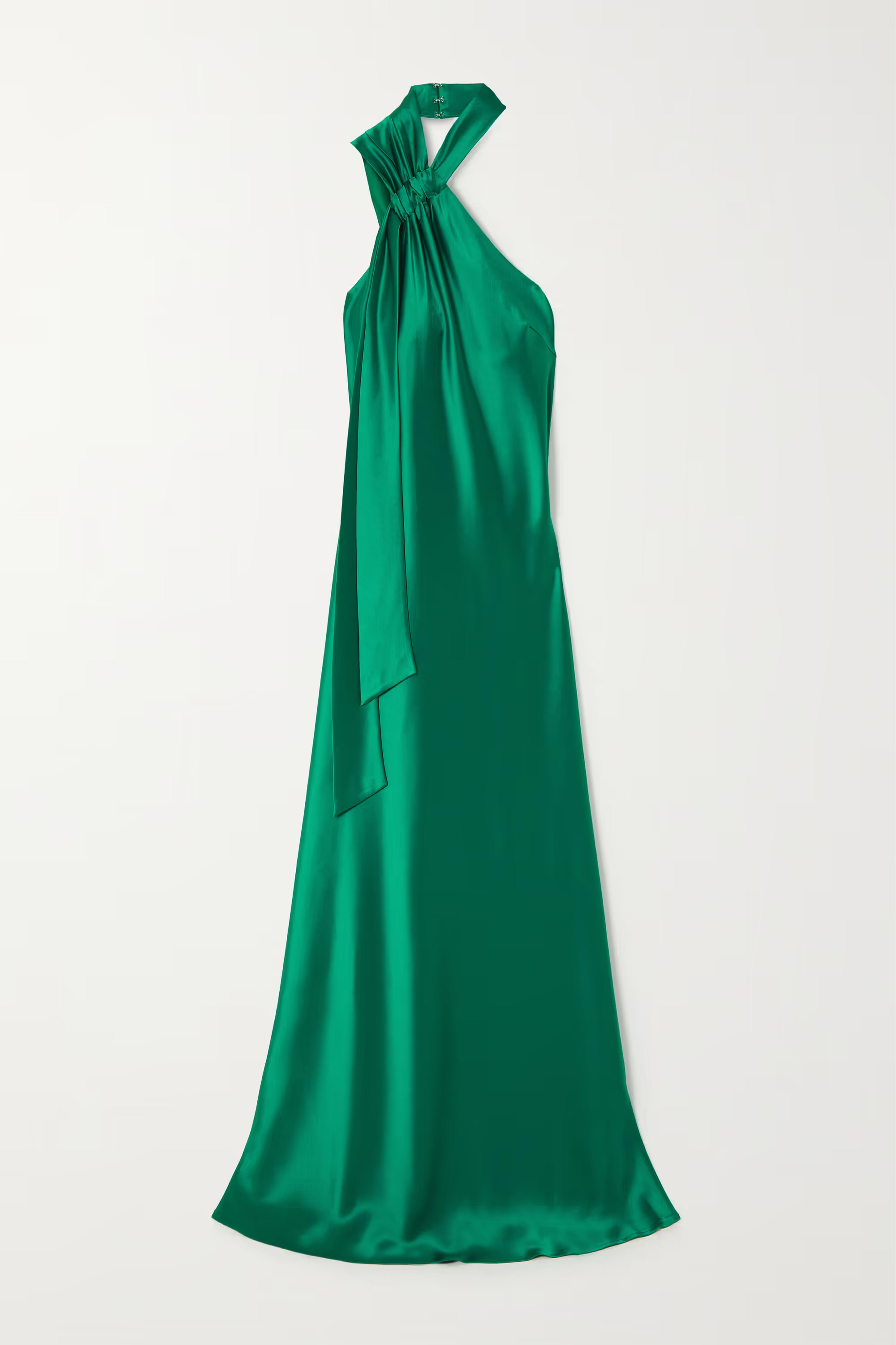 Forest green Ushuaia satin halterneck gown | GALVAN | NET-A-PORTER