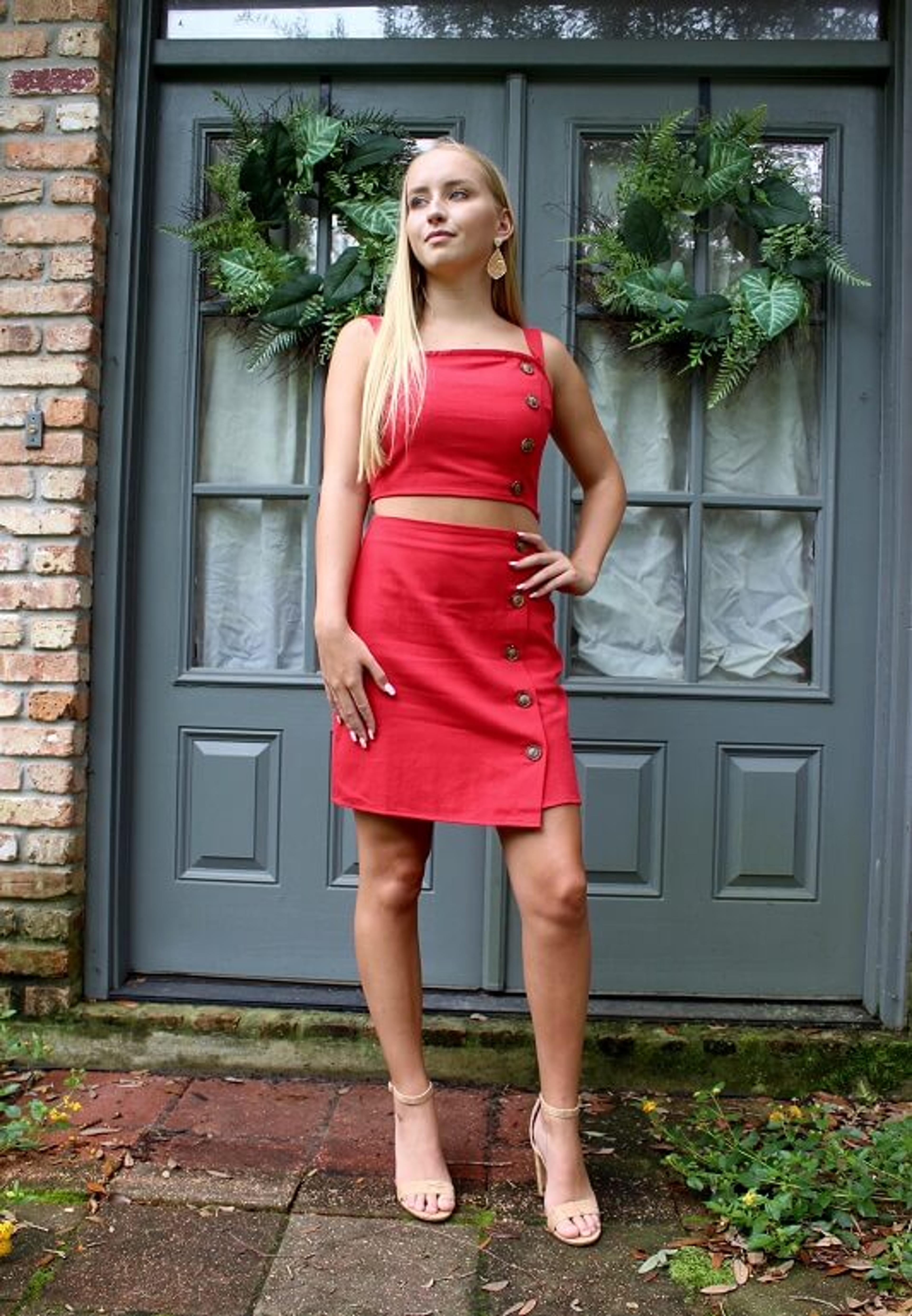 Red Button Down Gameday Top and Skirt Set – Jolie Vaughan Mature Women's Online Clothing Boutique