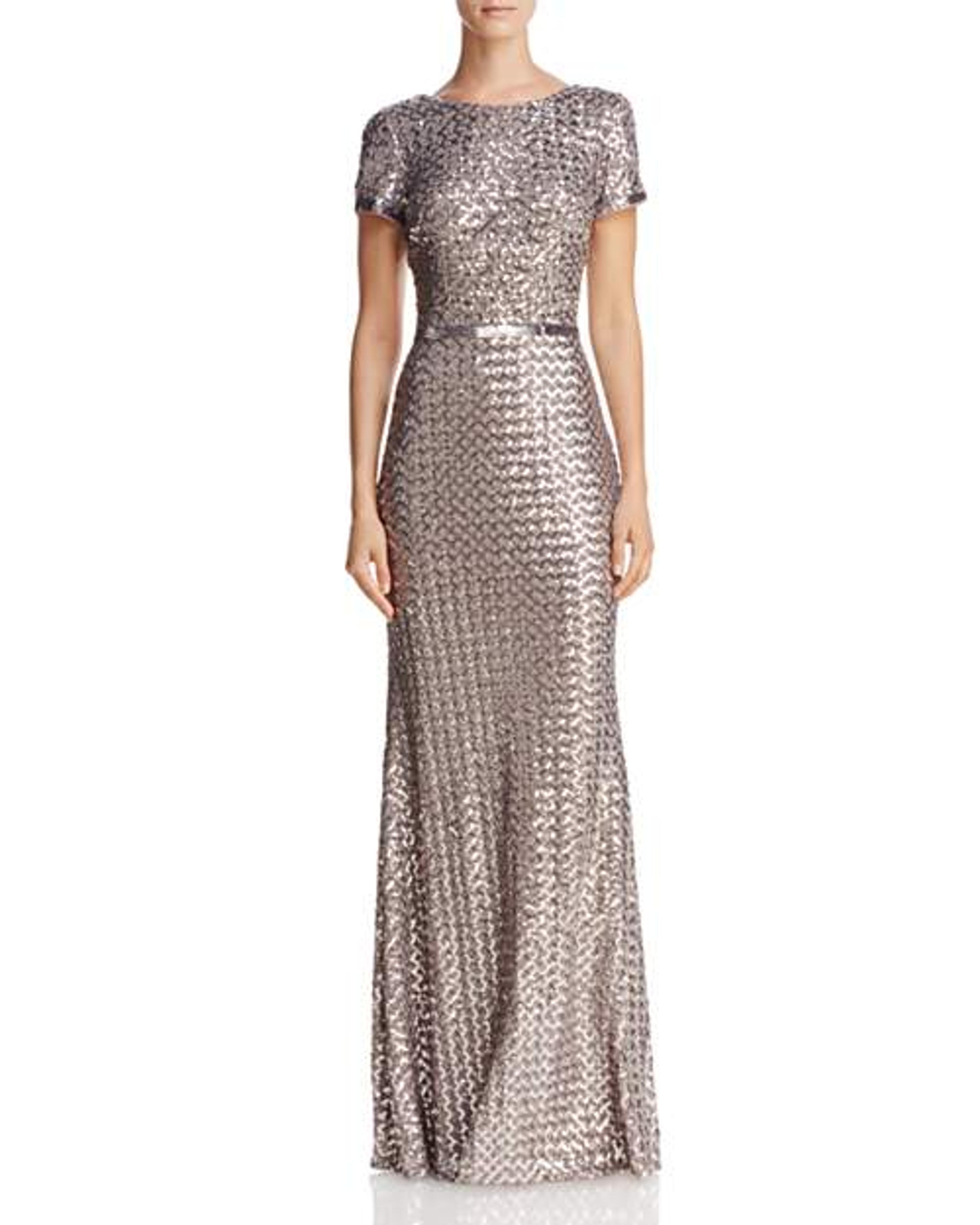 AQUA Belted Sequin Gown - 100% Exclusive