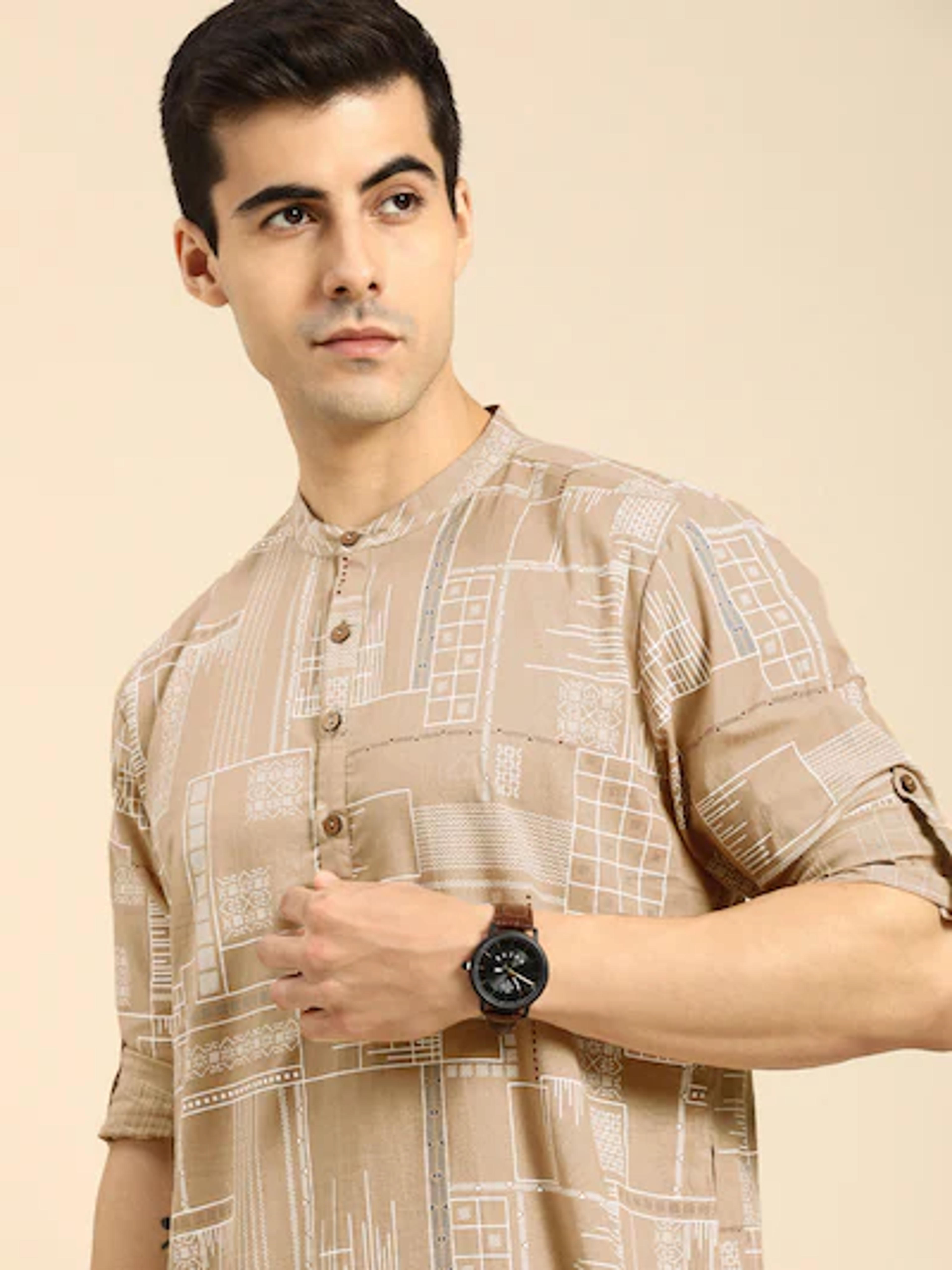 Buy Anouk Men Beige & White Ethnic Motifs Printed Kurta - Kurtas for Men 17049320 | Myntra