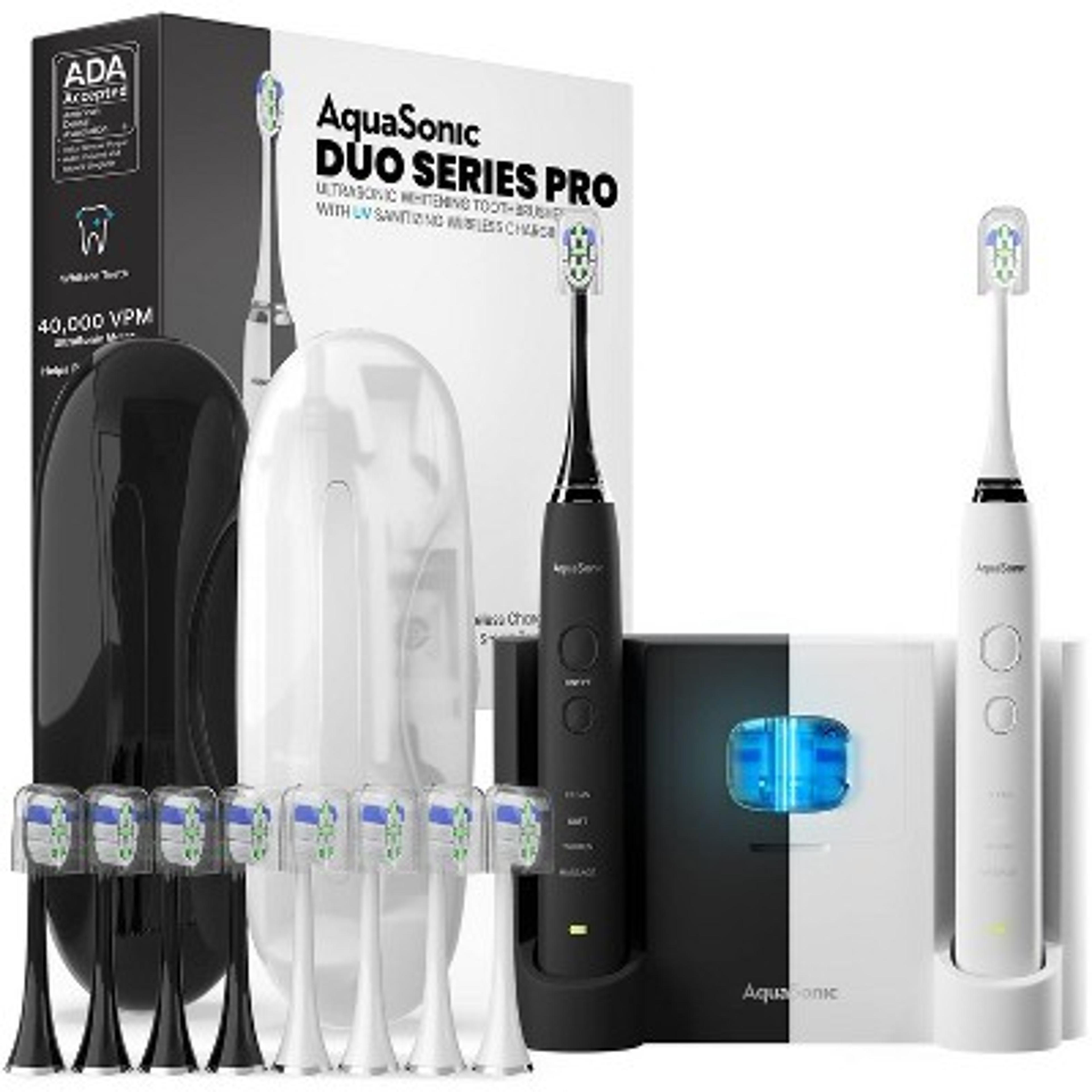 Aquasonic Duo Pro Dual Handle Ultra Whitening Electric Toothbrushes - Black & White : Target